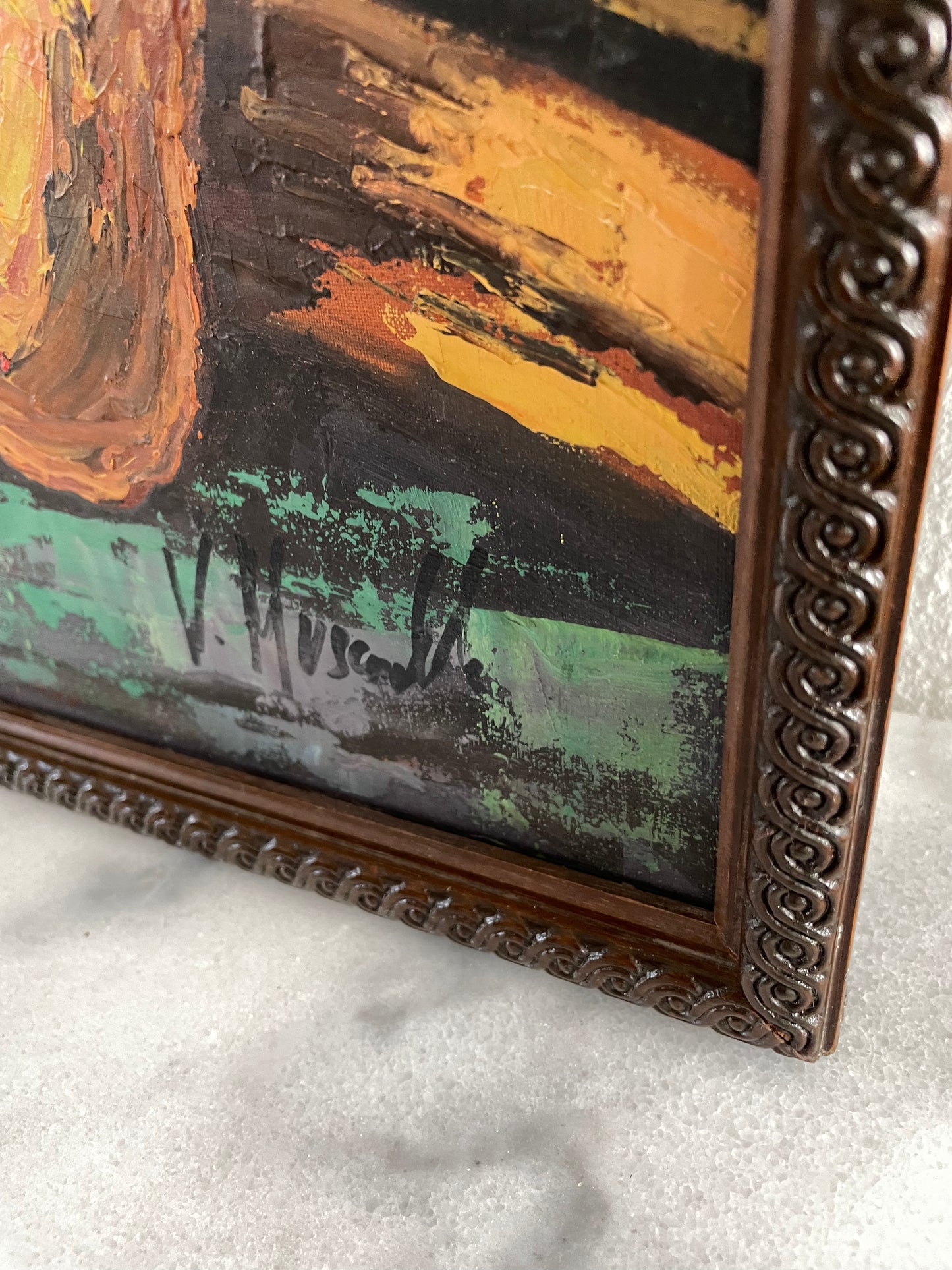 Mid 20th Century Original Oil Painting Still Life by Vittoria Muscariello Italy, Framed