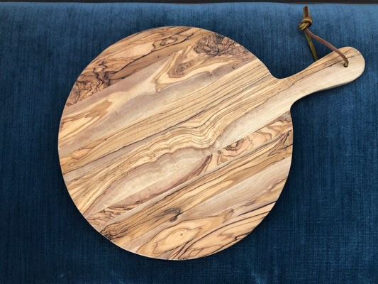 Olive Wood Round Cutting Board with Hanging Strap