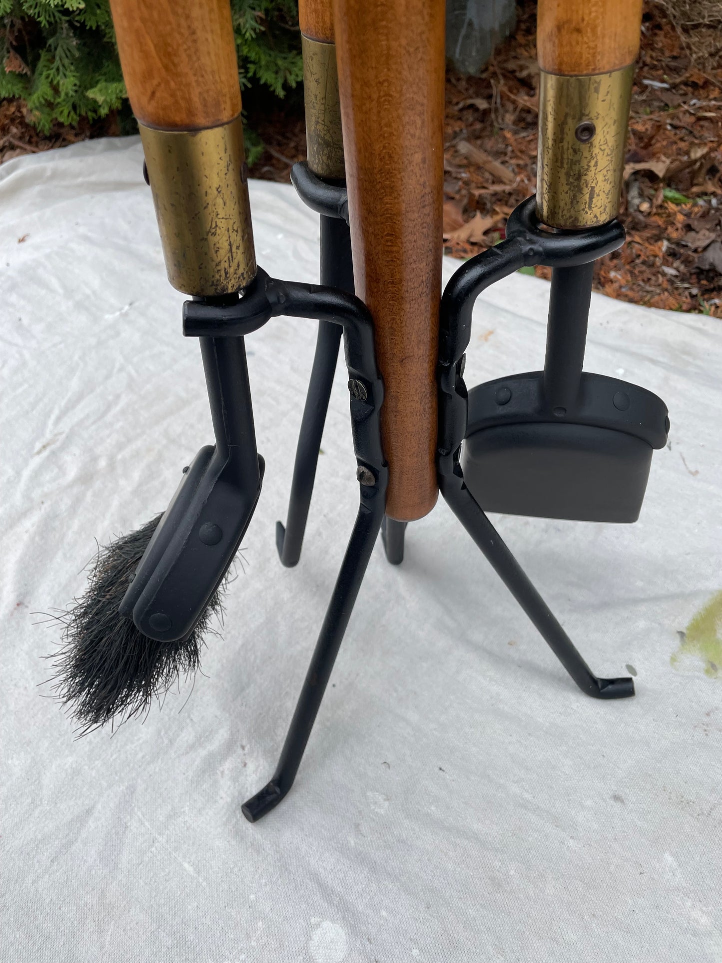 1960s Seymour Mid-Century Modern Long Wood Handle Fireplace Tool Set - 4 Pieces
