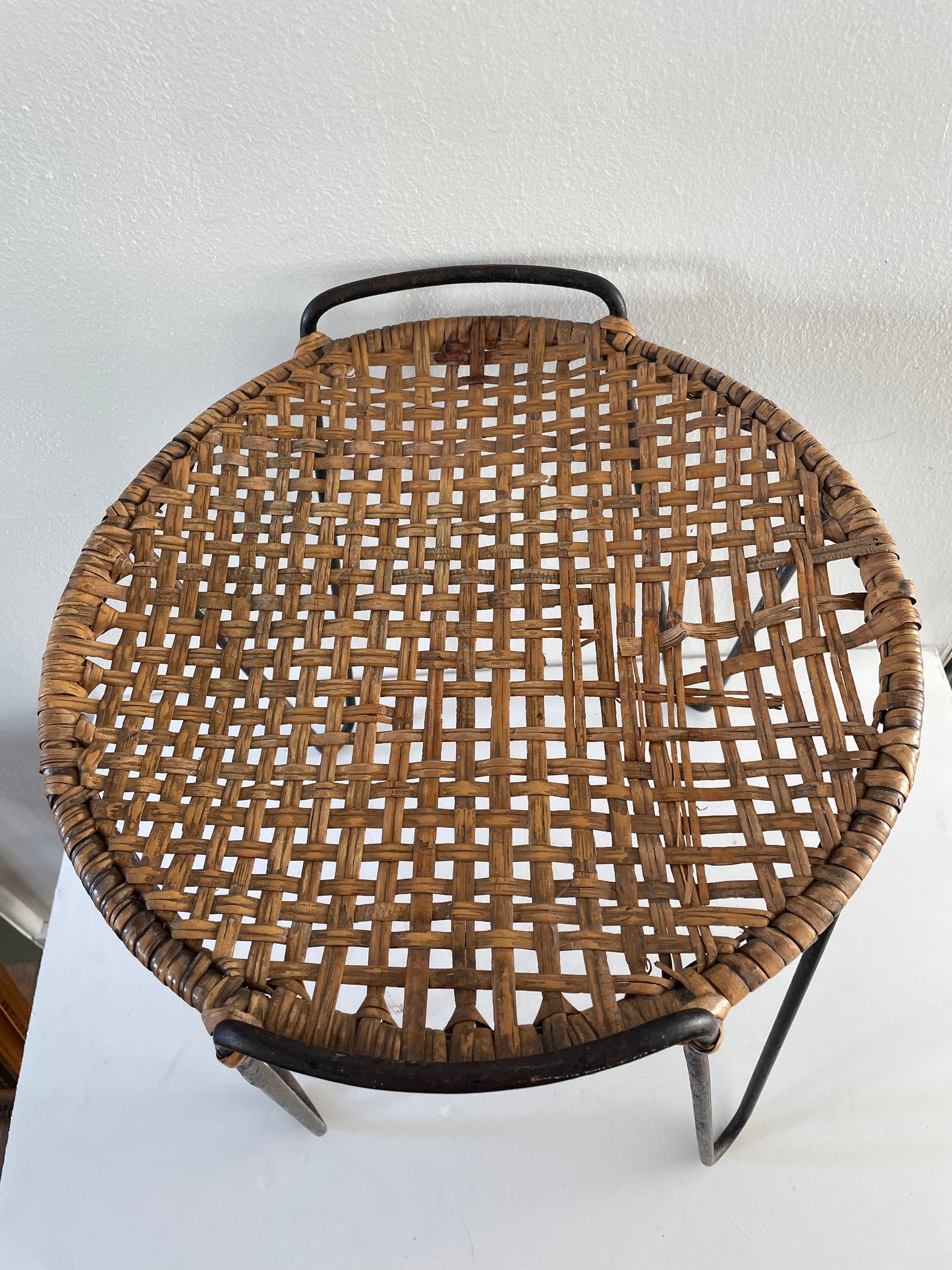 1950s Mid-Century Modern Iron Hairpin Cane Side Table Attributed to Tony Paul