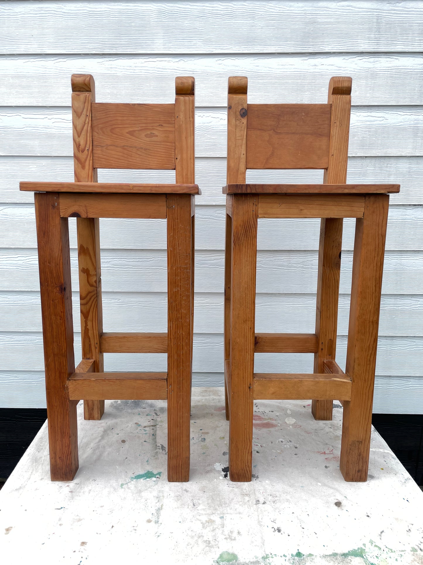Late 20th Century Vintage Rustic Mexican Pine Bar Stools - a Pair