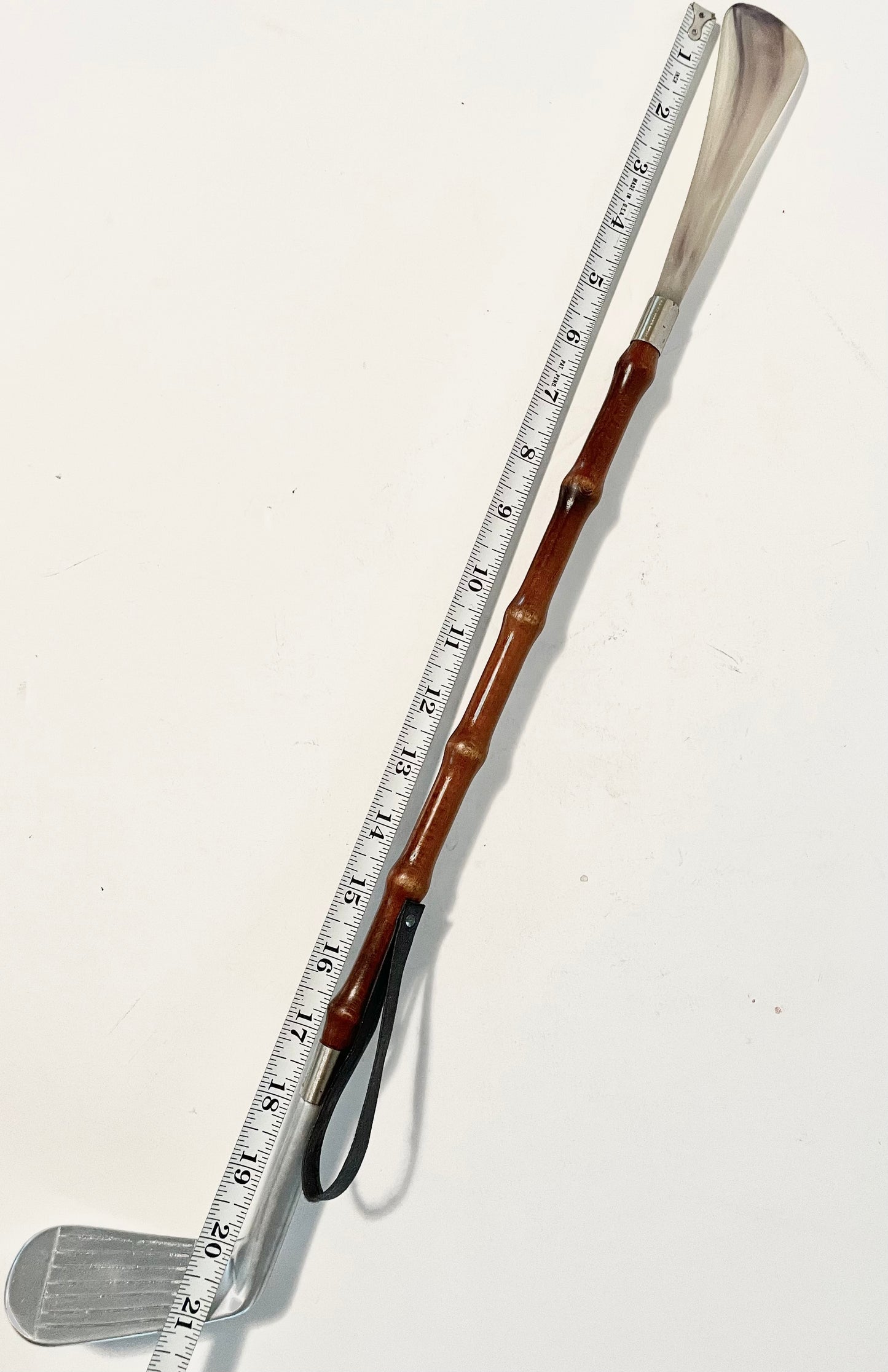 Italian Mid Century Bamboo Carved Wood Resin Shoe Horn With Bakelite Golf Club Handle