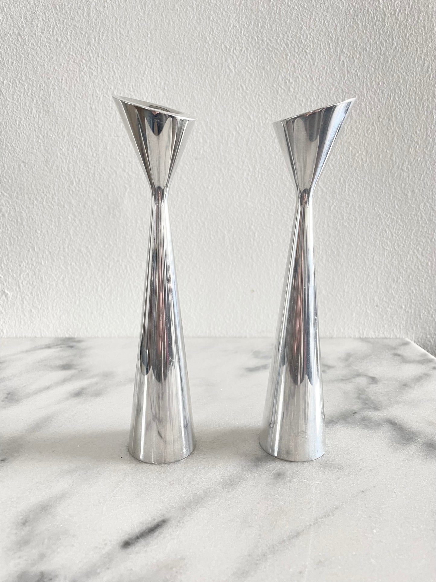 1994 Post Modern Karim Rashid Nambe Studio Silver 8” Candlesticks 6045