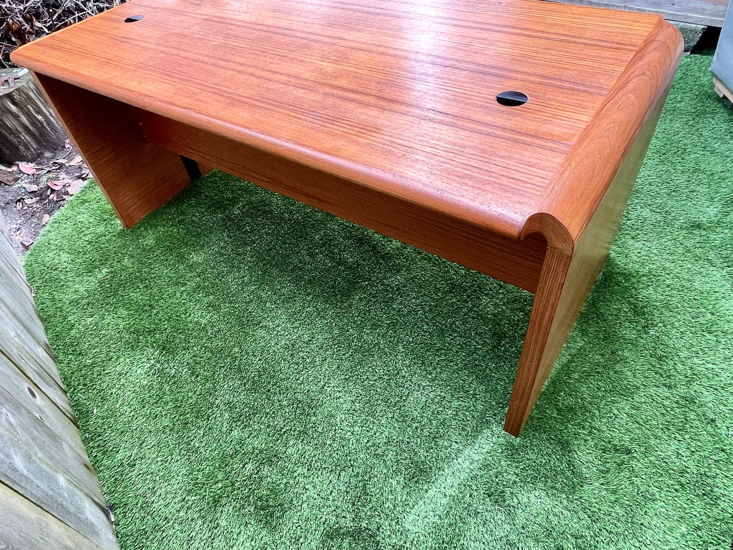 Vintage Custom Teak Waterfall Executive Desk With Floating Drawer