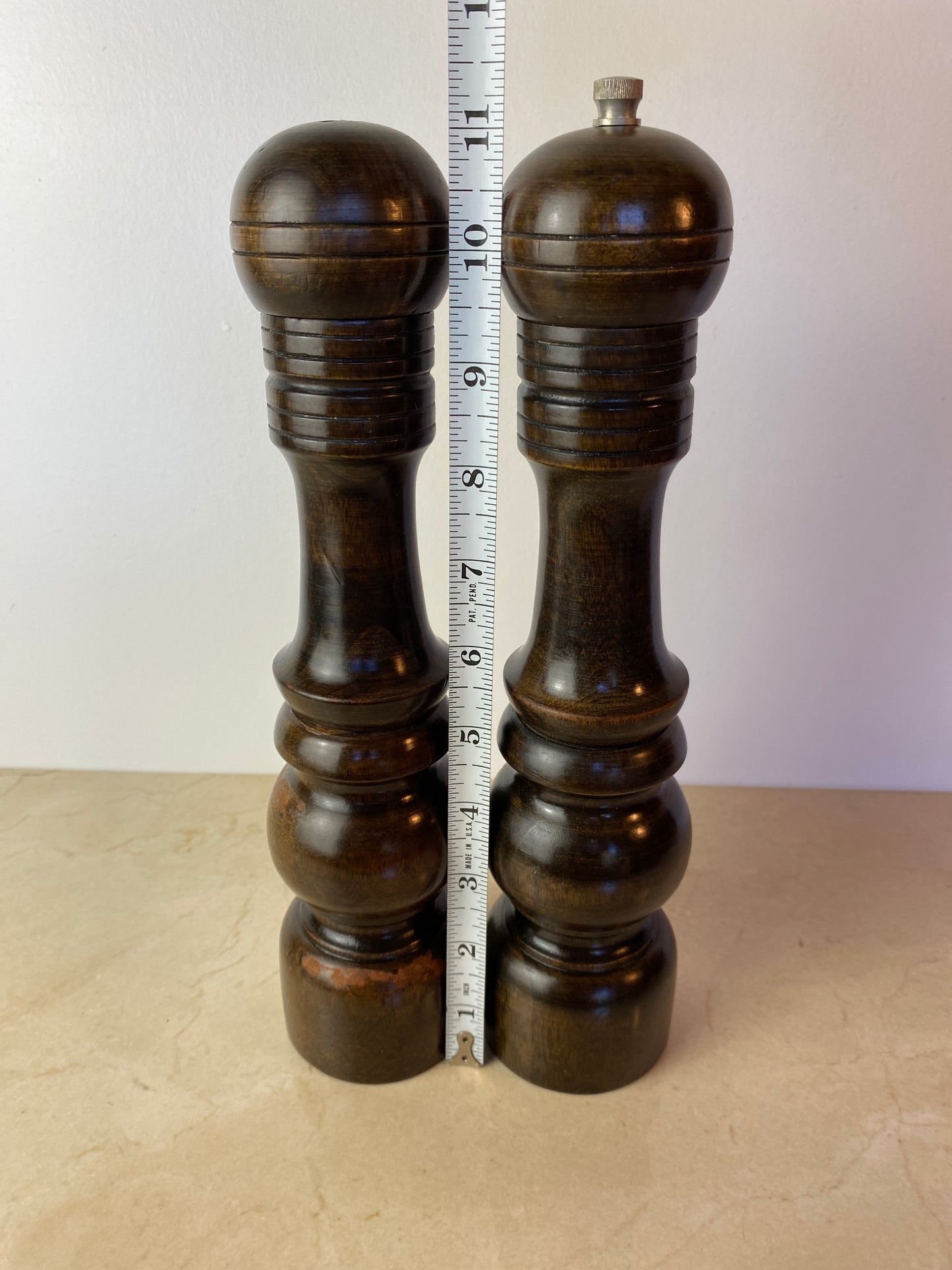 Vintage Made in Japan Dark Hardwood Salt & Pepper Mill Set, Turned Wood Grinder Pair