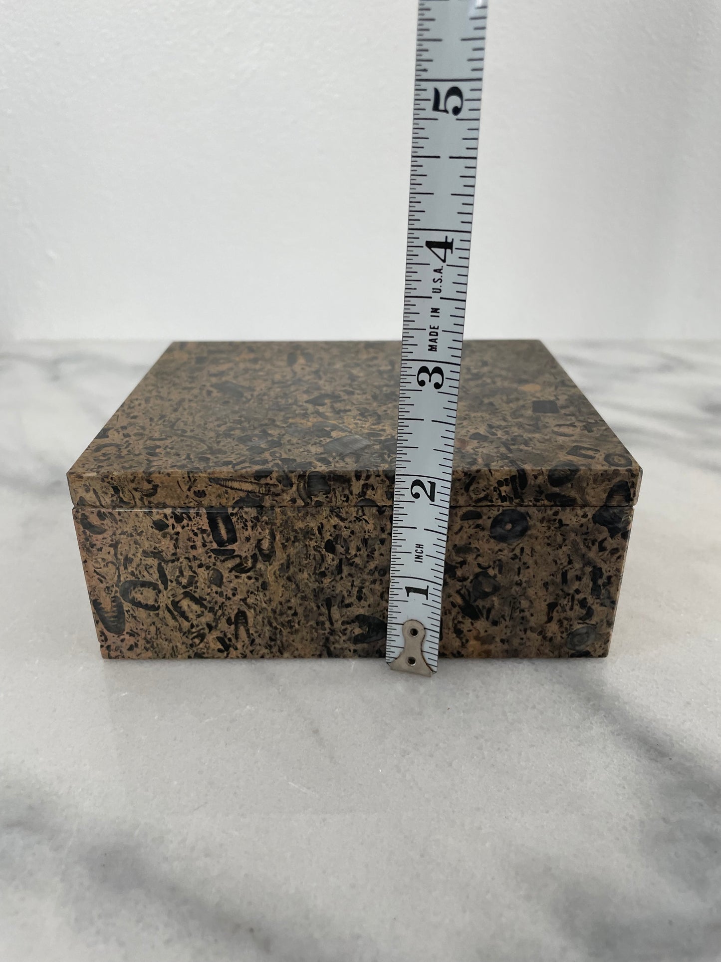 Late 20th Century Solid Stone Marble Fossil Trinket Box