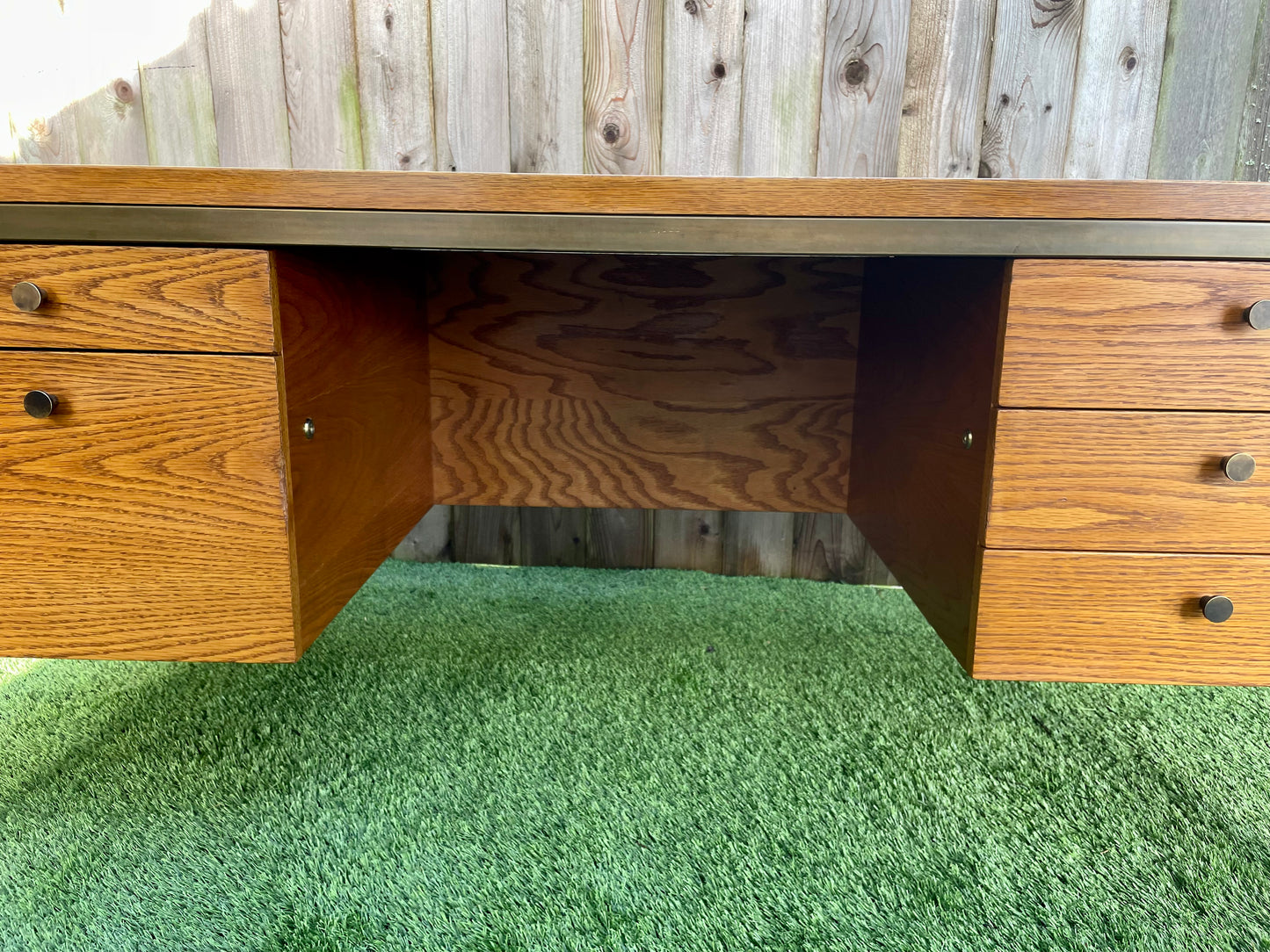 Mid 20th Century Mid-Century Modern Executive Desk in Oak and Bronze by Harry Lunstead Designs, Seattle
