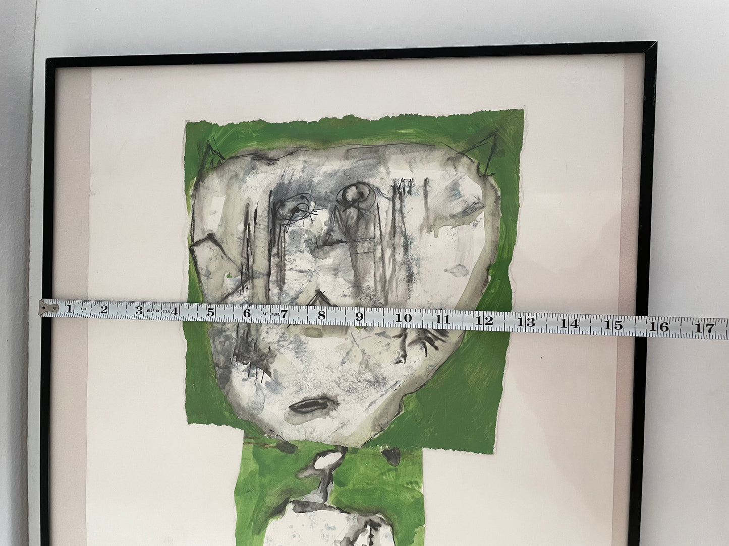 Abstract Green Cat Painting Collage on Paper by Nenad Babic From Florence, Italy