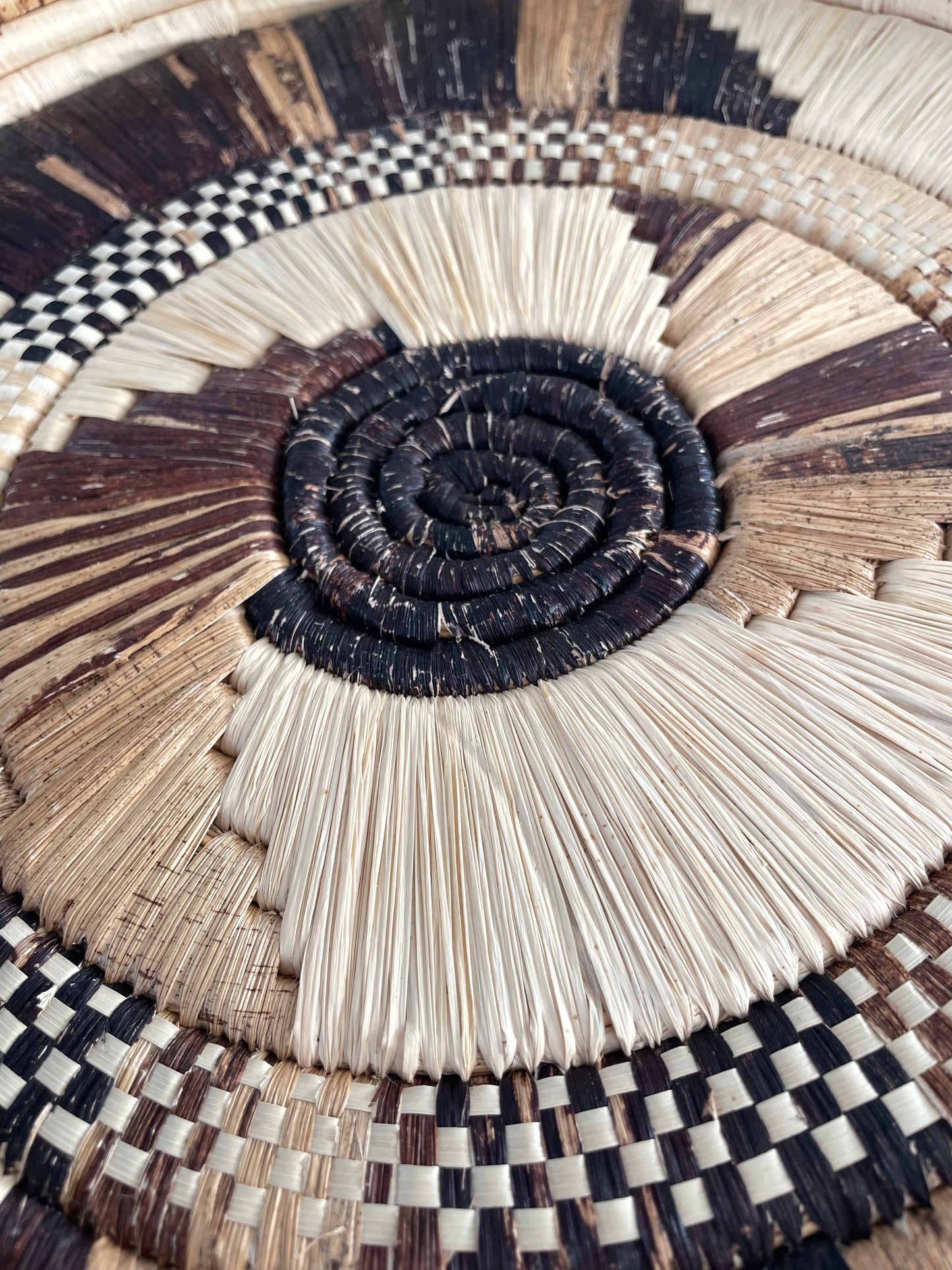 Vintage Handcrafted Pine Needle & Raffia Woven Basket Tray