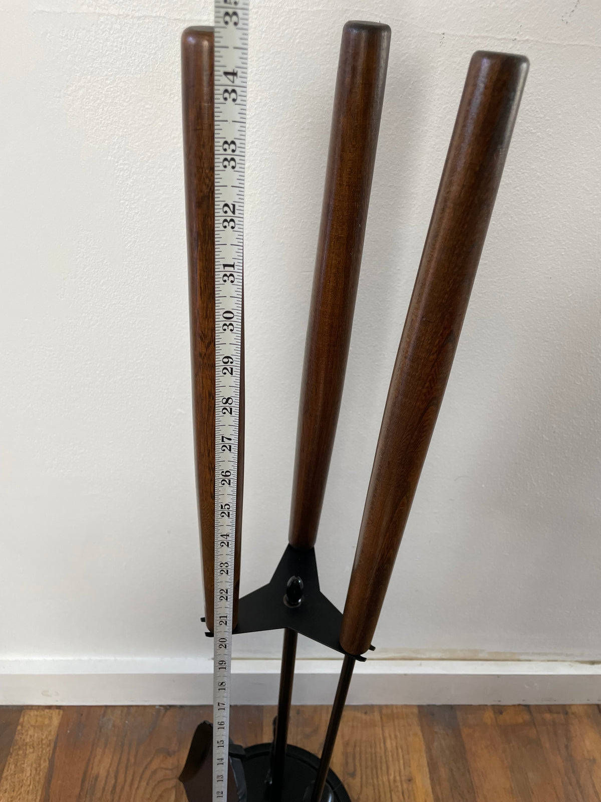 Mid-Century Modern Fireplace Tool Set, Oak & Iron, Seymour Style