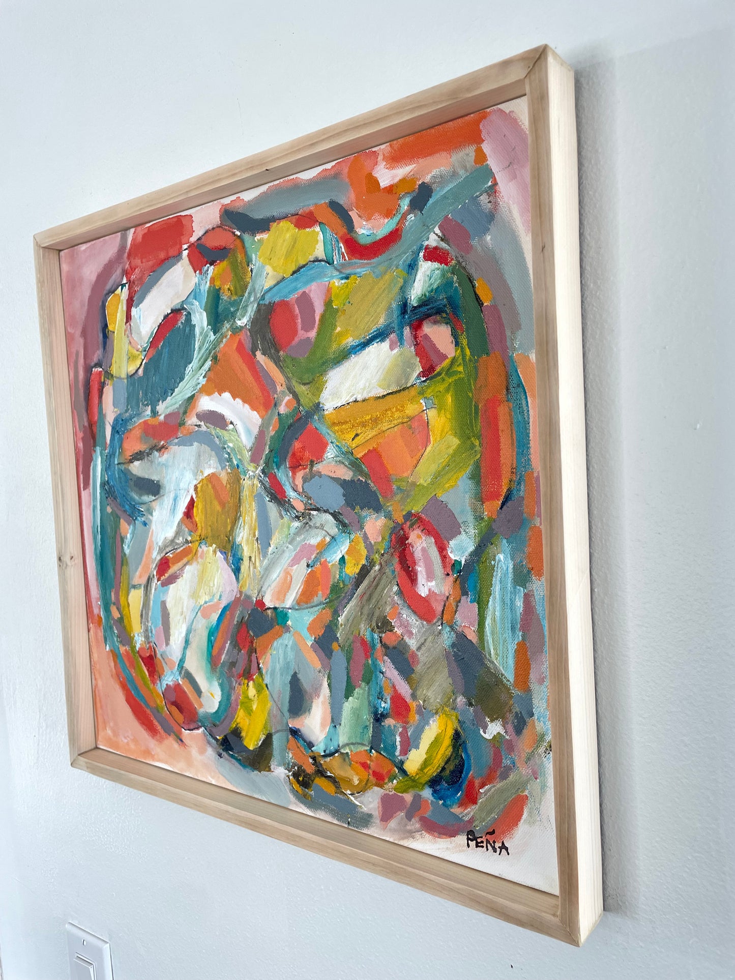 Framed Abstract Acrylic on Canvas by Francisco Peña