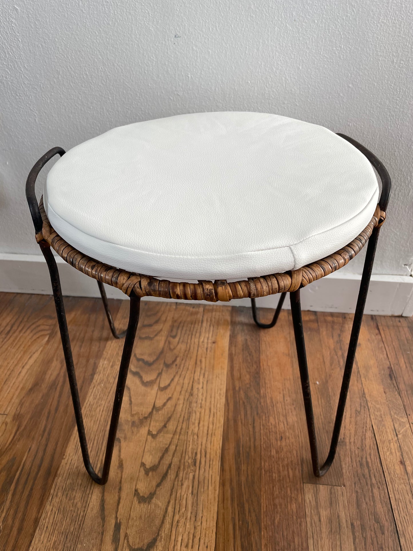 1950s Mid-Century Modern Iron Hairpin Cane Side Table Attributed to Tony Paul