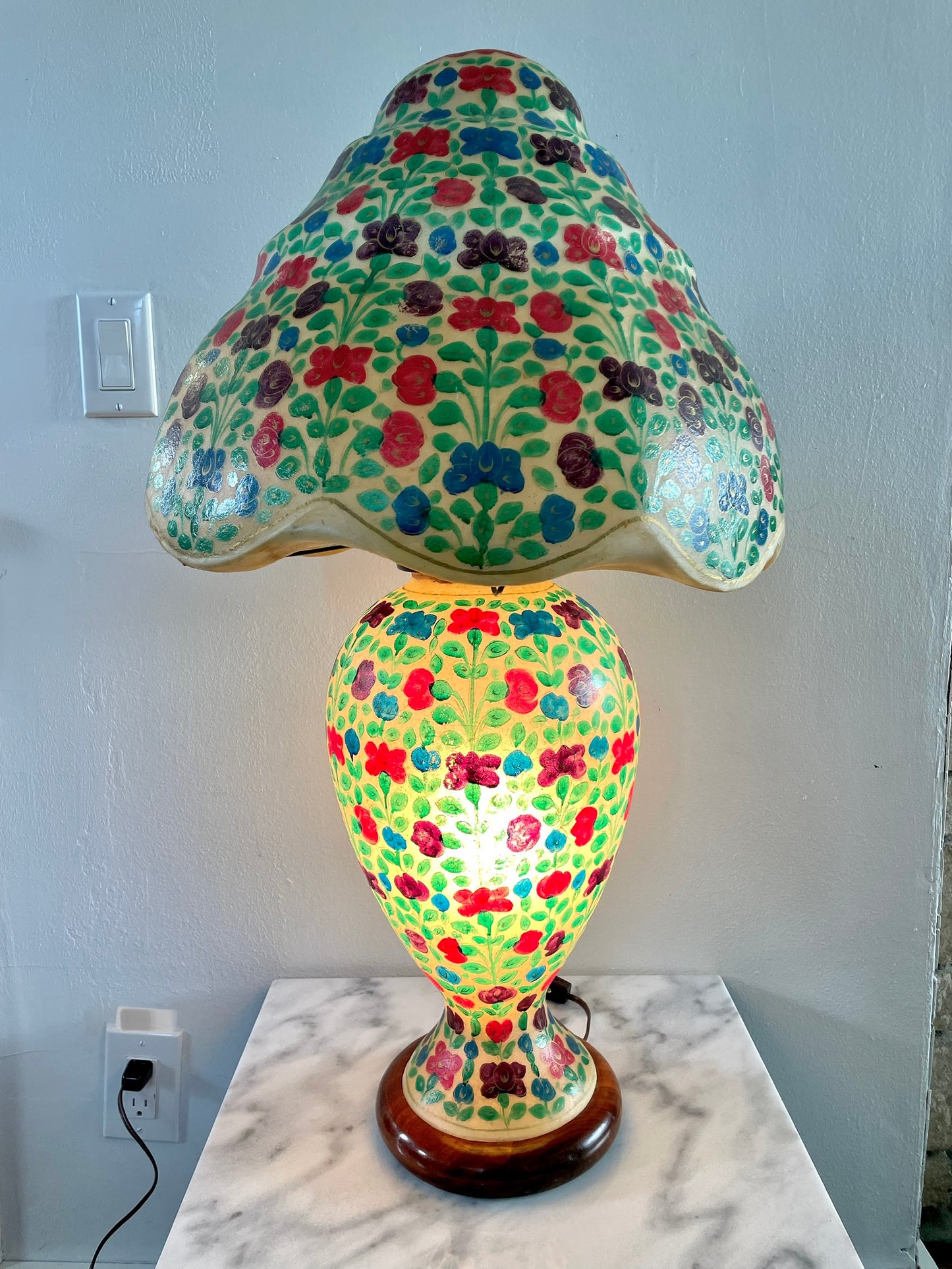 Vintage Hand Painted Camel Skin Lamp From Pakistan