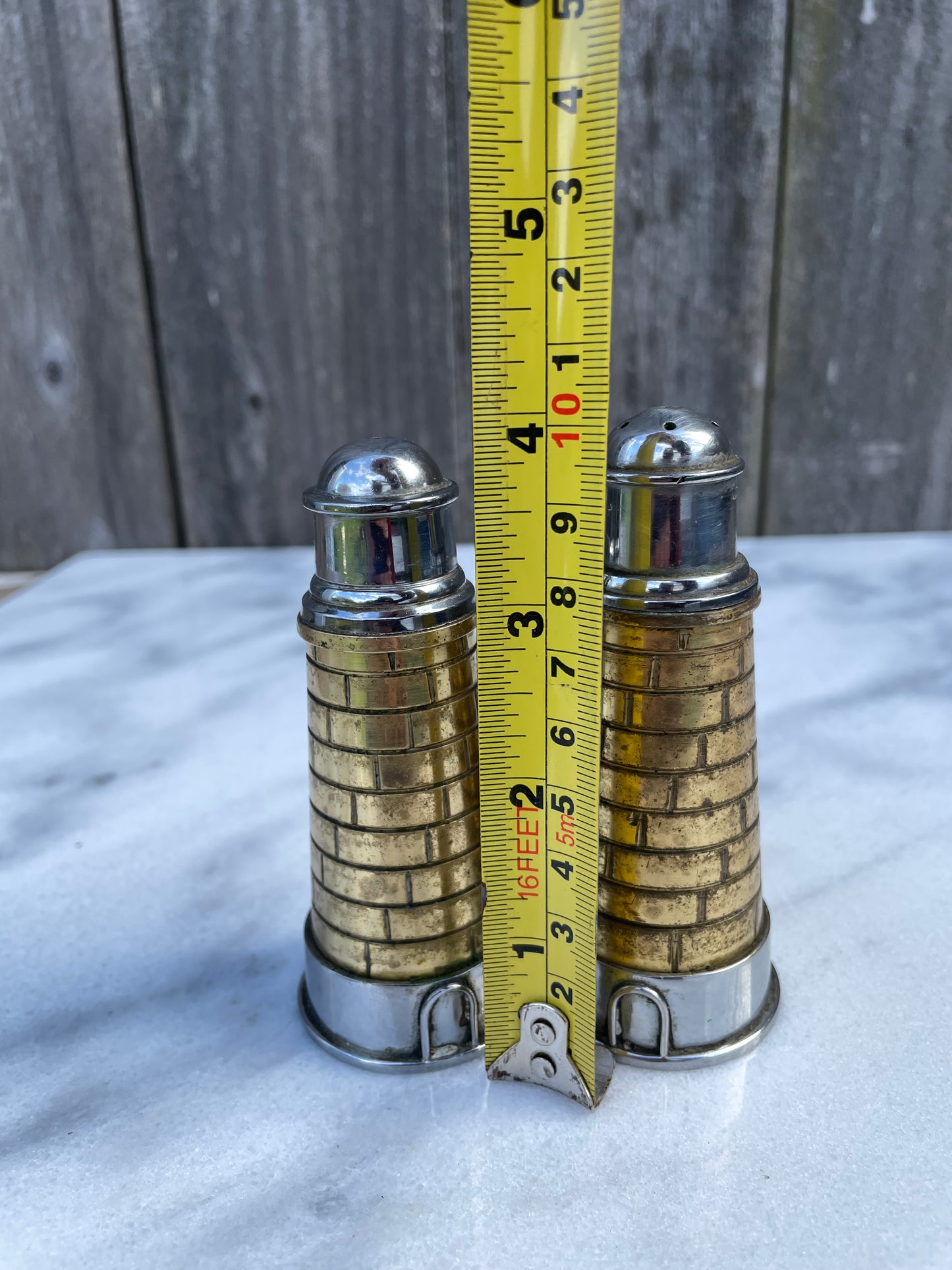 Lighthouse Salt and Pepper Shakers - Brass & Stainless