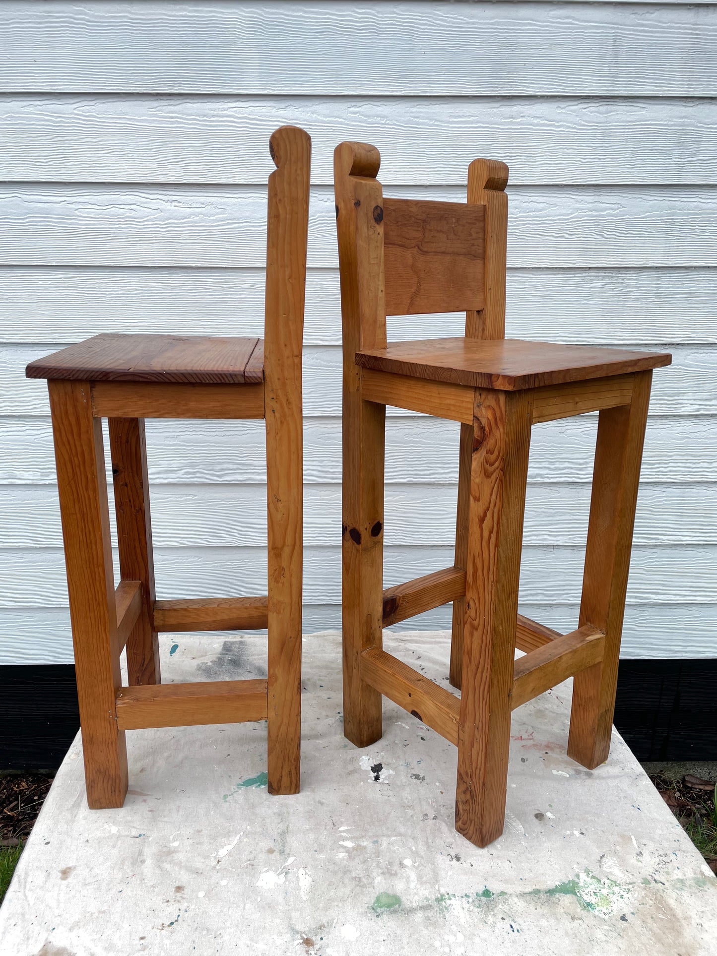Late 20th Century Vintage Rustic Mexican Pine Bar Stools - a Pair