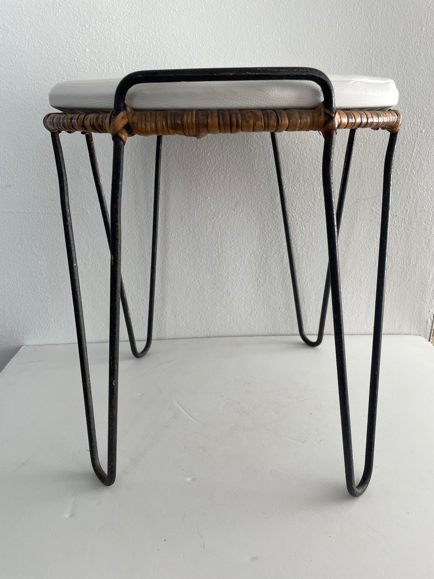 1950s Mid-Century Modern Iron Hairpin Cane Side Table Attributed to Tony Paul
