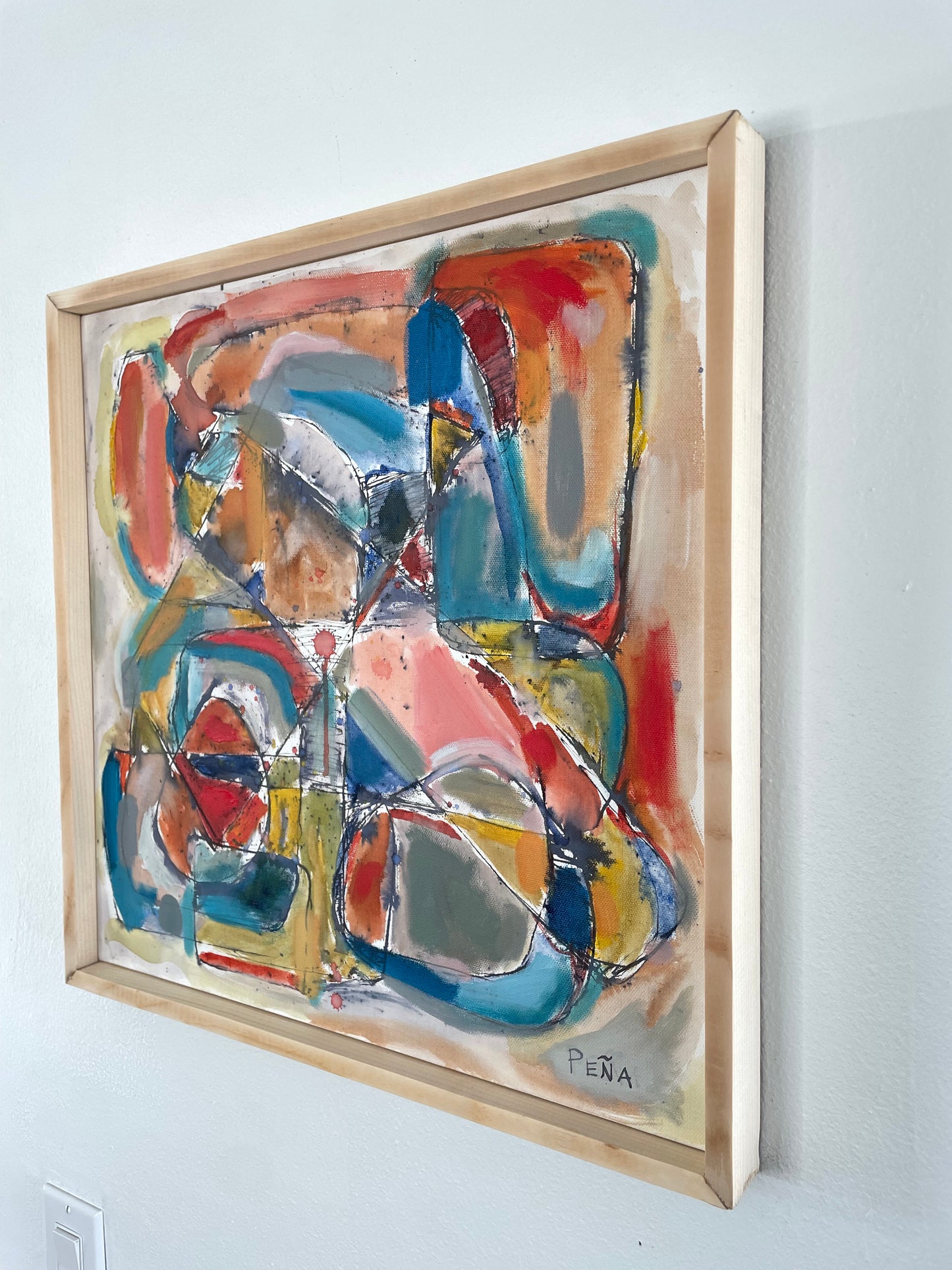 Framed Abstract Acrylic on Canvas by Francisco Peña