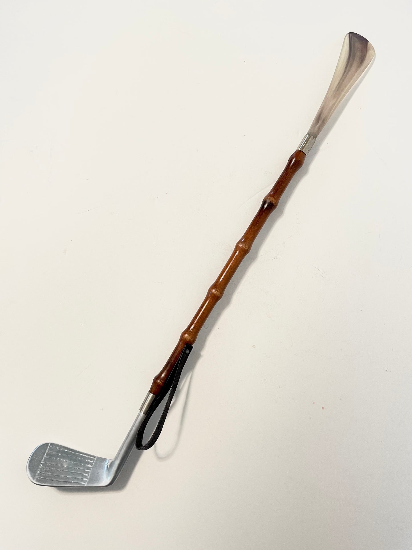 Italian Mid Century Bamboo Carved Wood Resin Shoe Horn With Bakelite Golf Club Handle