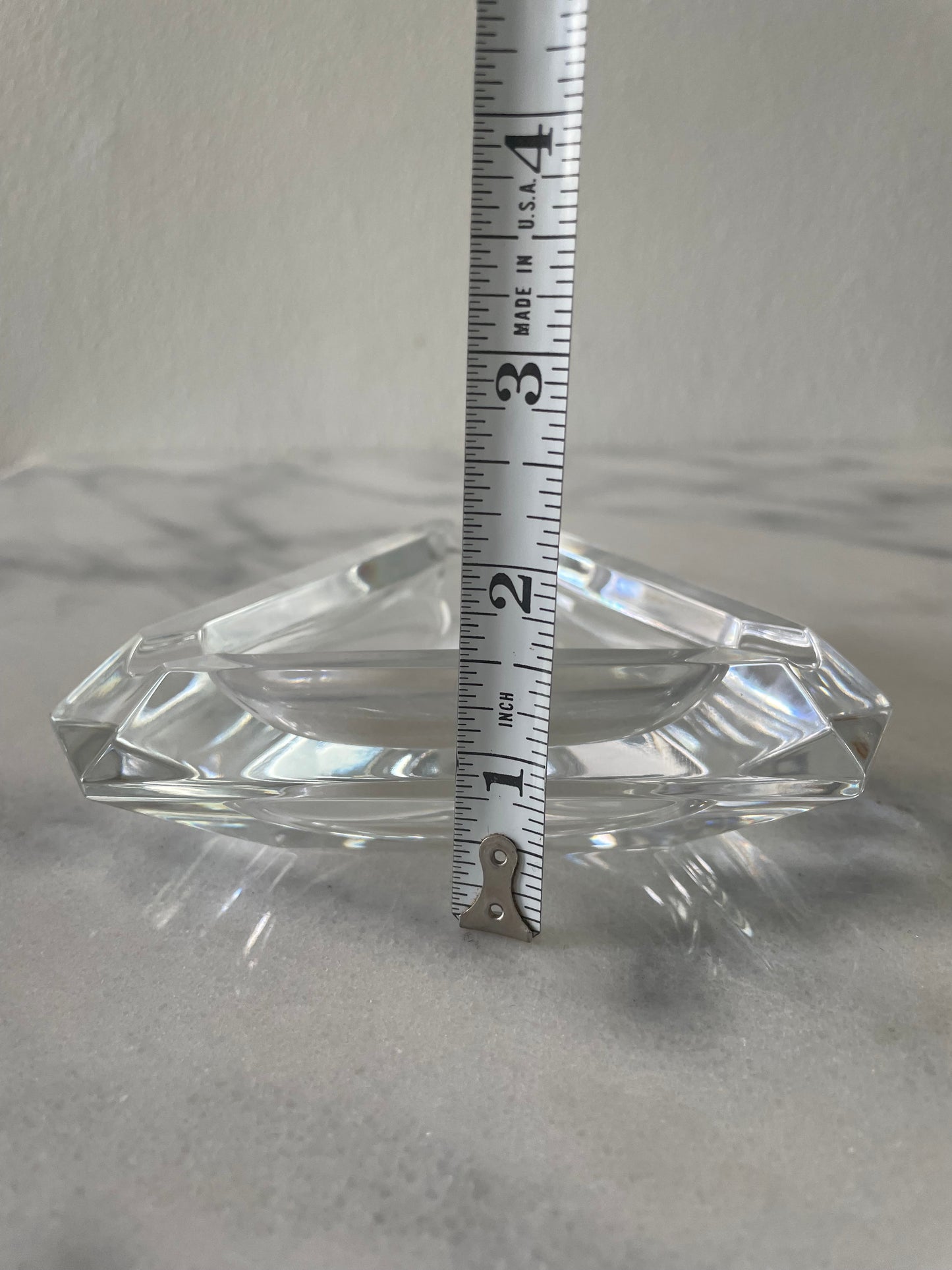 Vintage Val St Lambert Crystal Glass Ashtray Faceted Triangular Shape