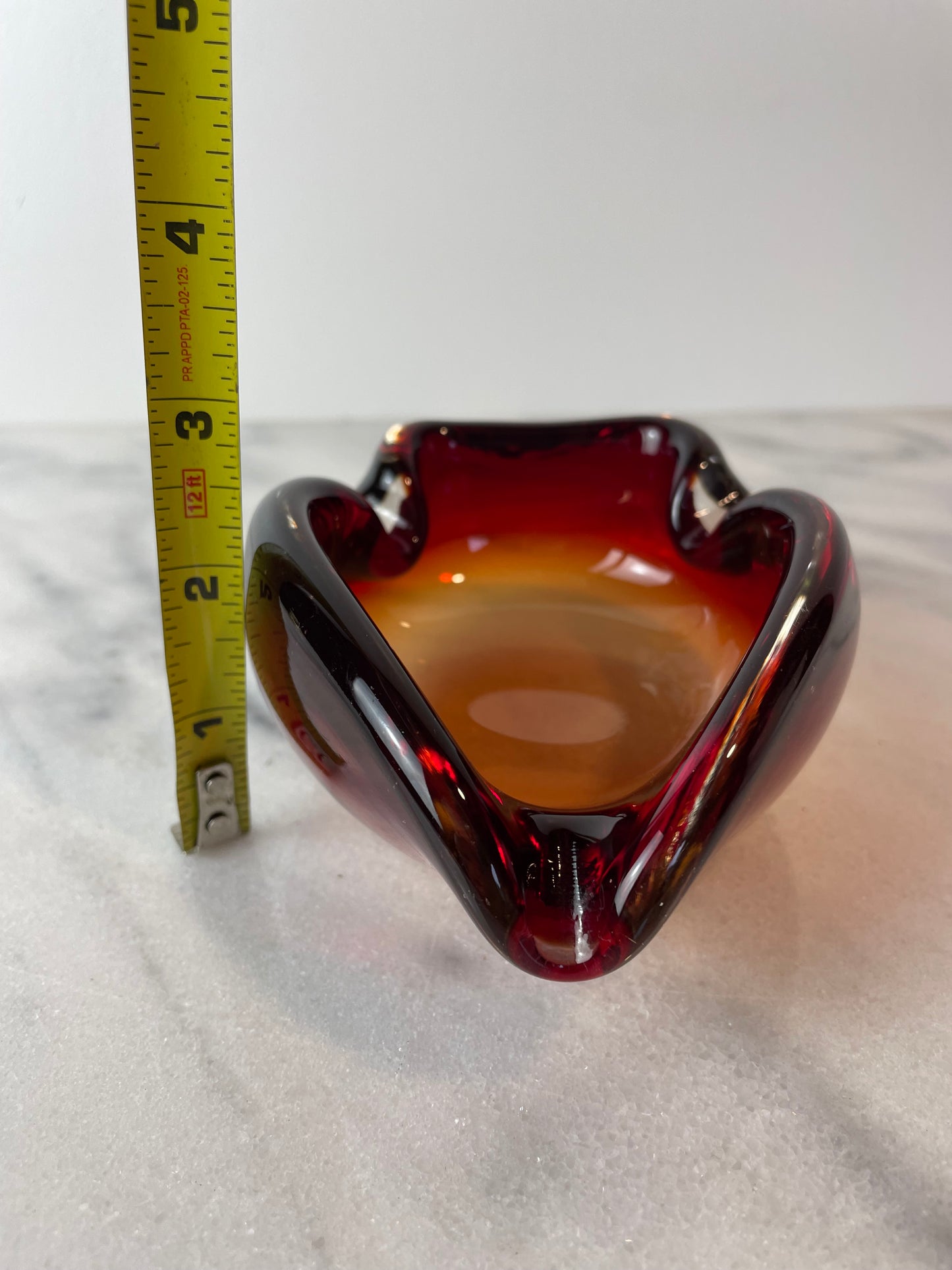 Vintage Murano Sommerso Ruby Red & Yellow Freeform Glass Bowl / Ashtray — 1960s Italian Art Glass