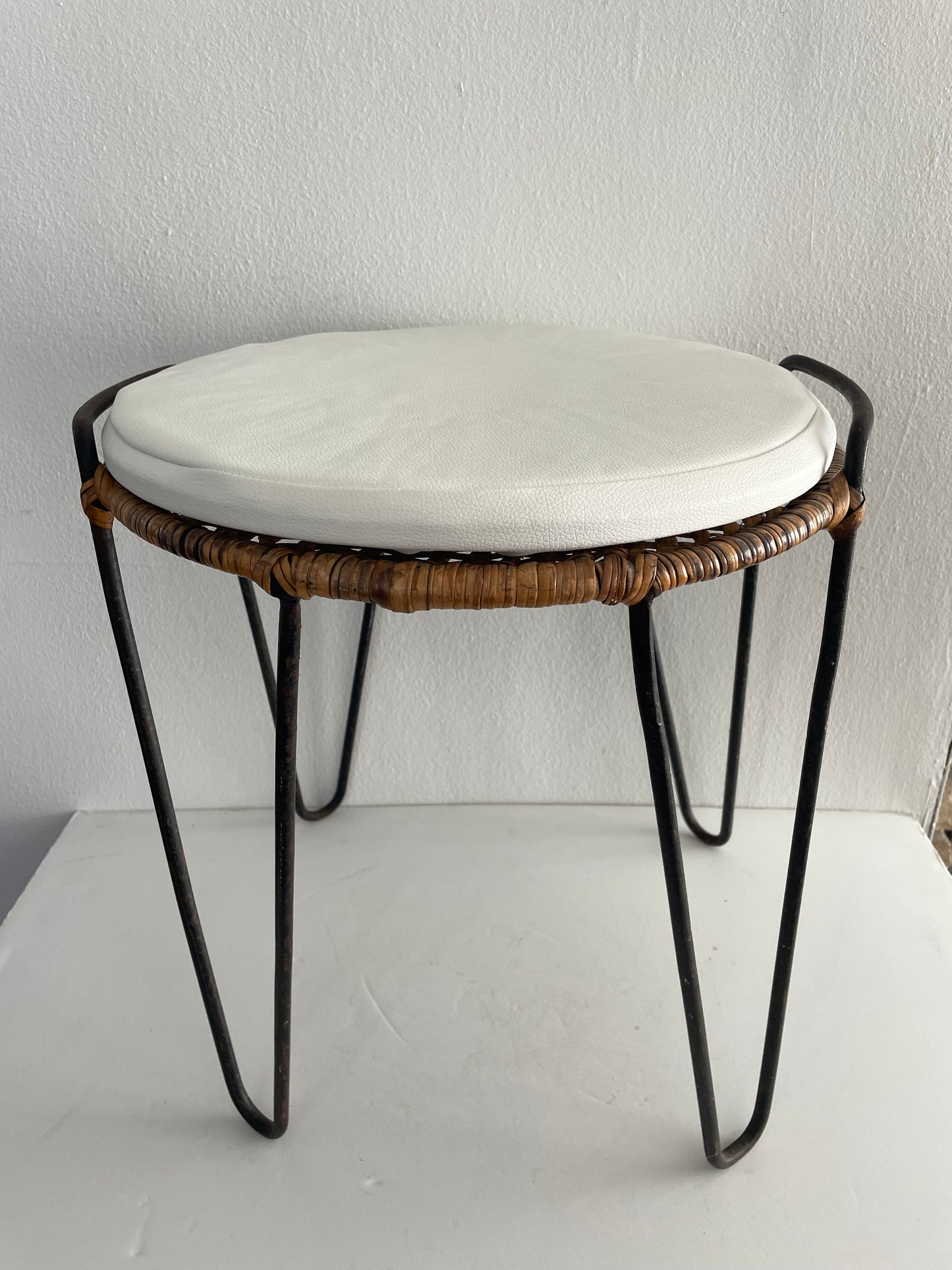 1950s Mid-Century Modern Iron Hairpin Cane Side Table Attributed to Tony Paul