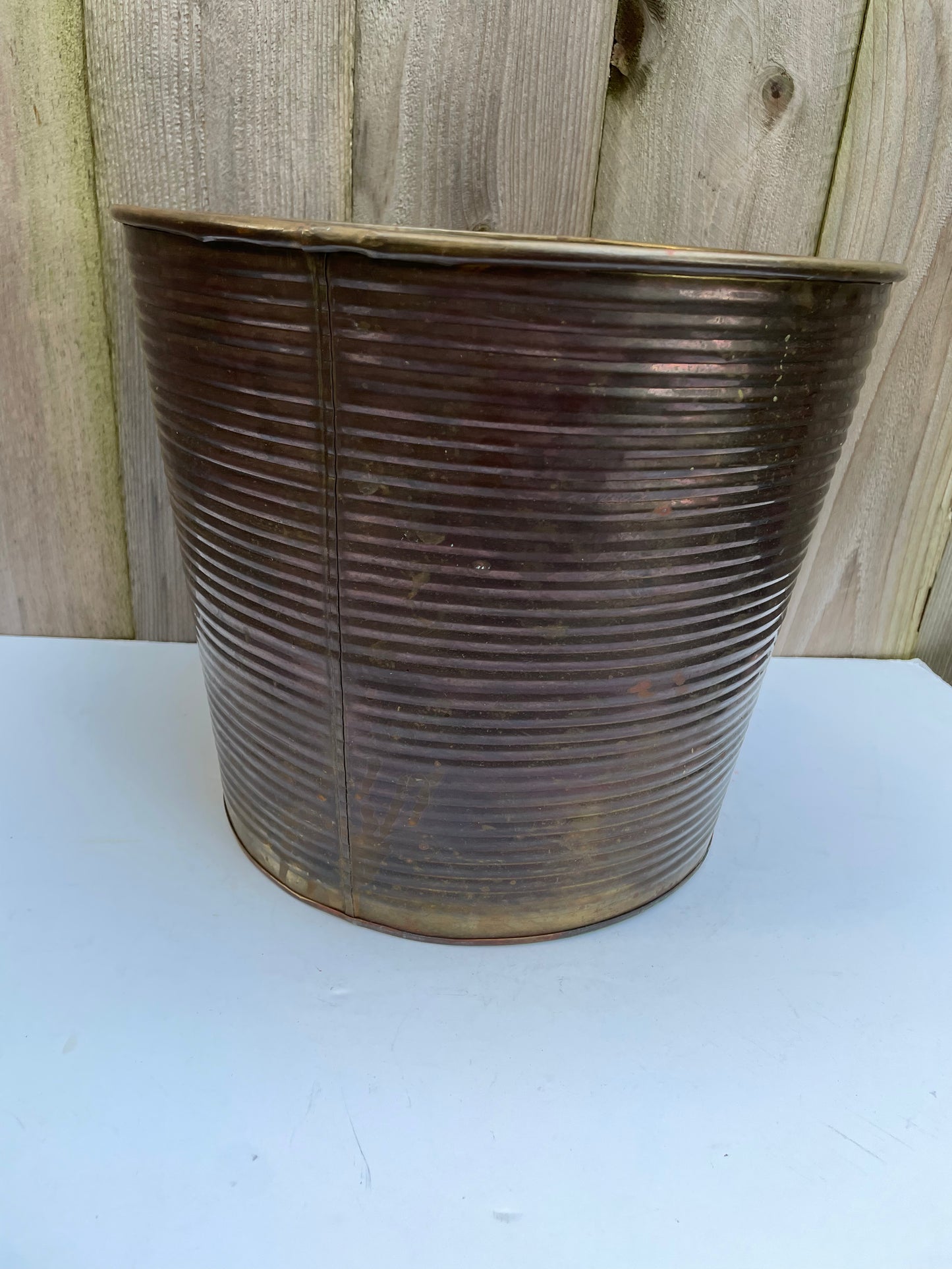 Mid 20th Century Patinated Ribbed Brass Wastebasket