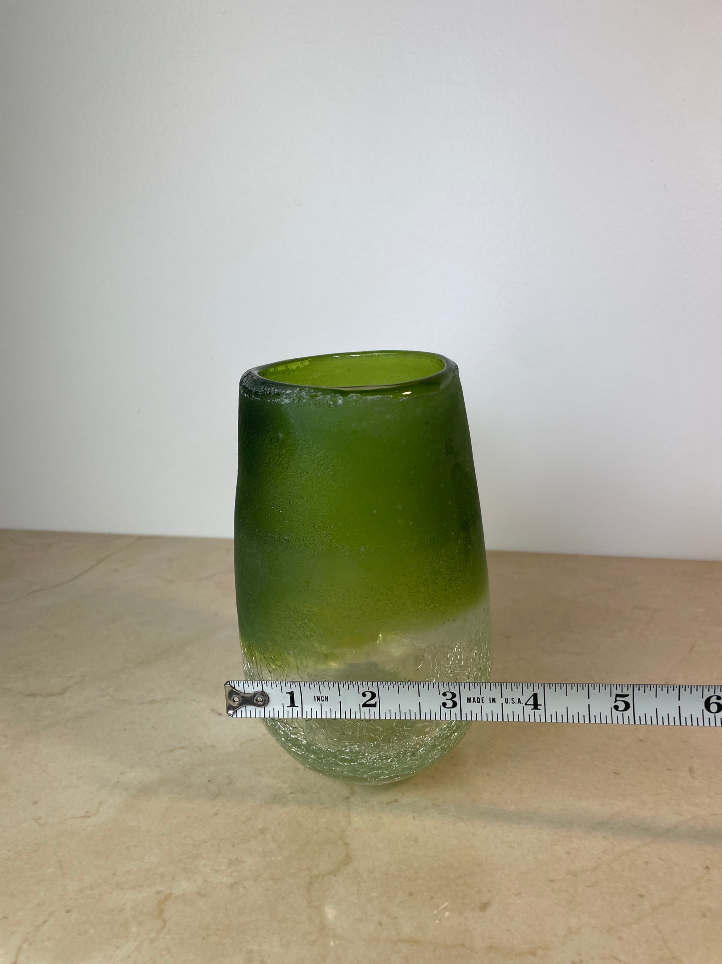 Handblown Green Ombre Frosted & Crackle Glass Vase