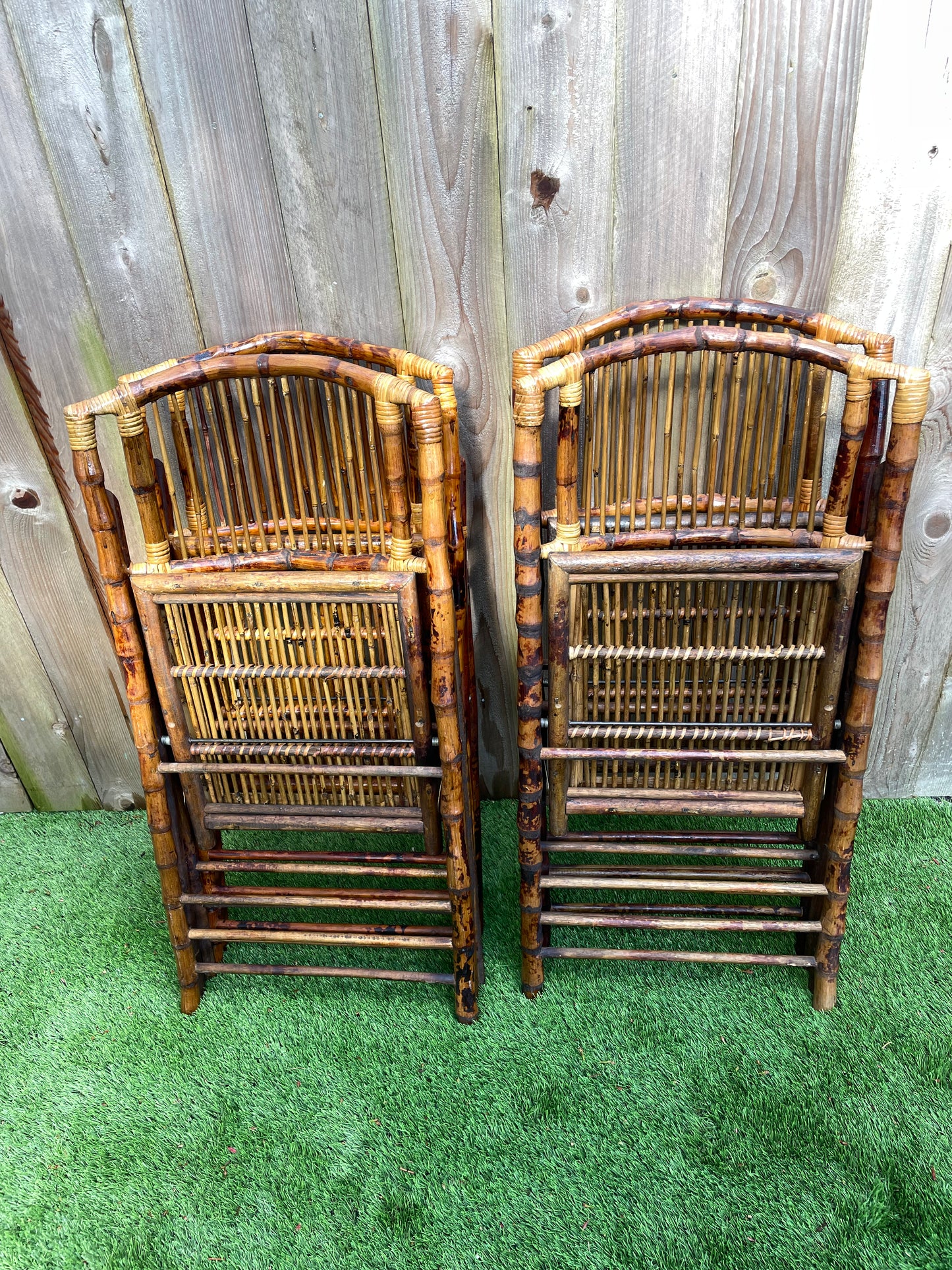 Mid 20th Century Vintage Tortoiseshell Bamboo Folding Chairs - Set of 4