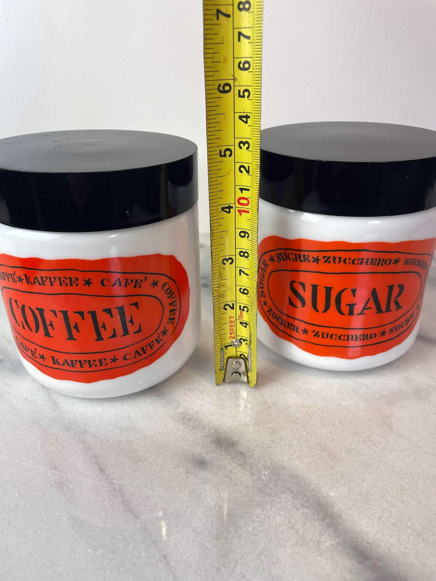 Egizia Italy Milk Glass Graphic Coffee & Sugar Canisters