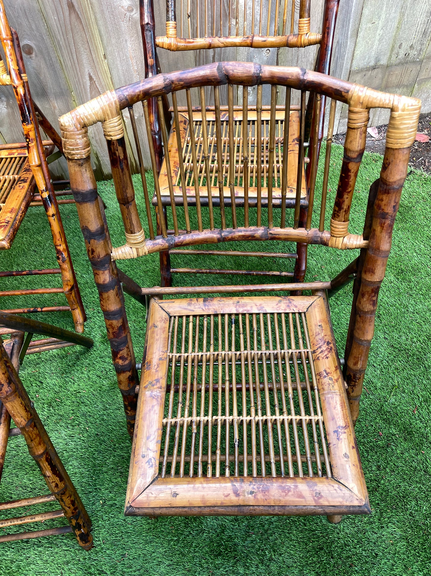 Mid 20th Century Vintage Tortoiseshell Bamboo Folding Chairs - Set of 4