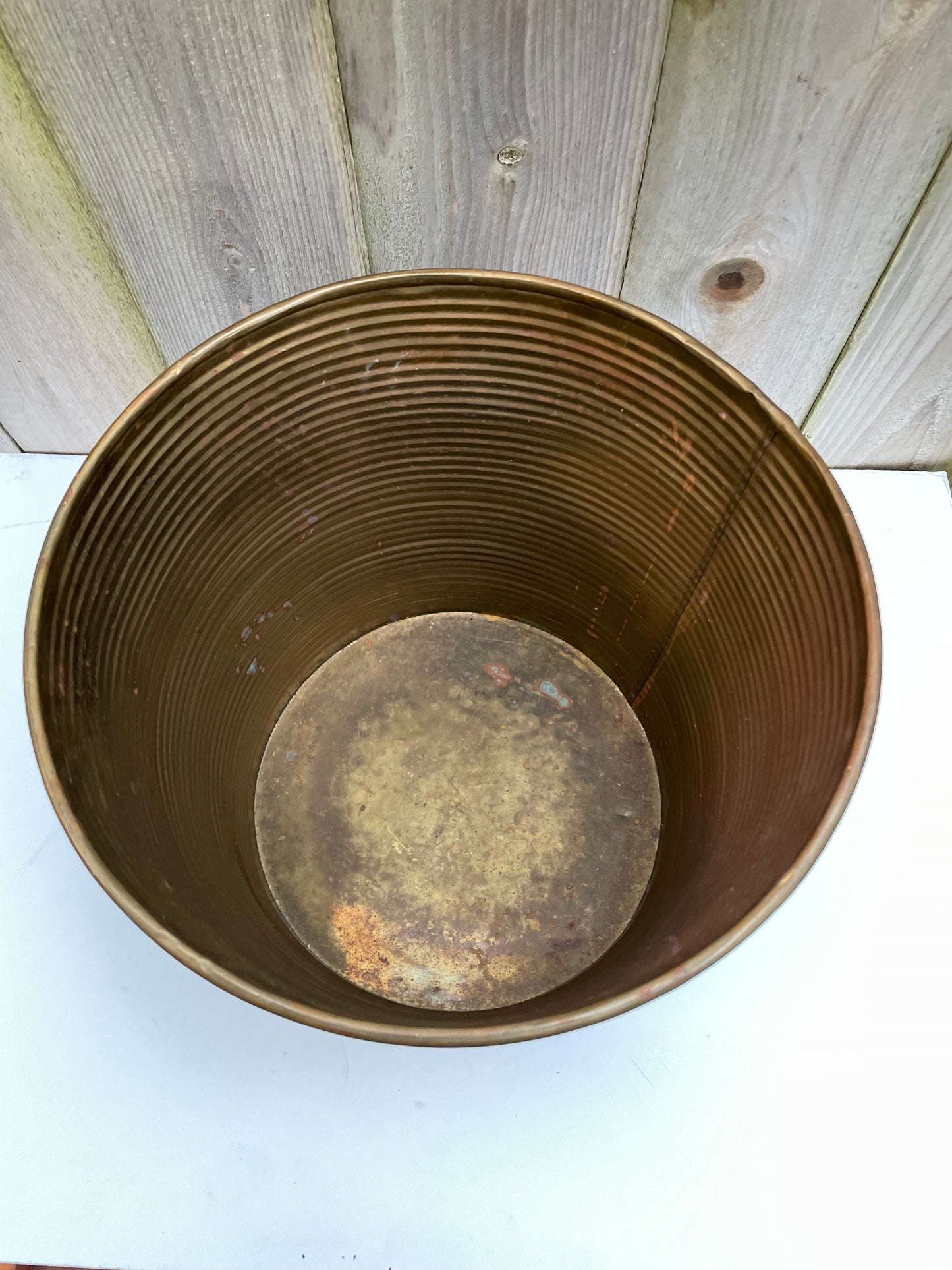 Mid 20th Century Patinated Ribbed Brass Wastebasket