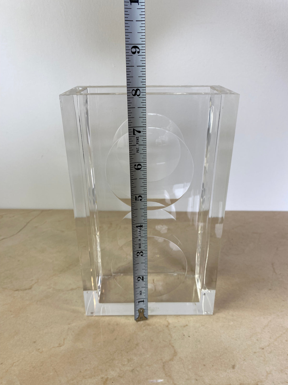 Vintage Guzzini Lucite Block Vase, Italian Space Age, Signed