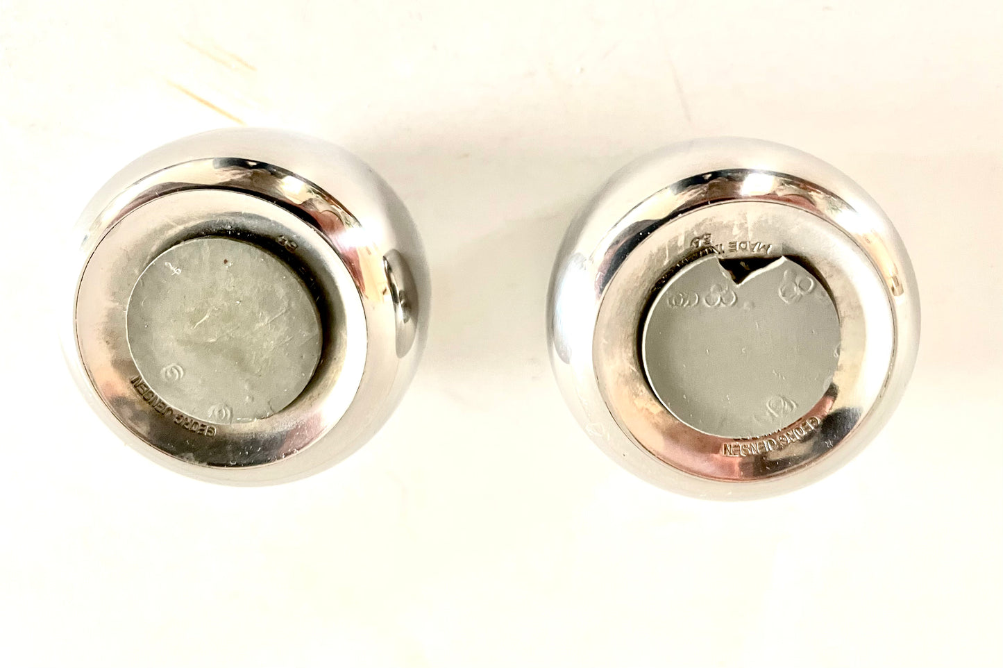 Mid 20th Century Mid-Century Modern Georg Jensen Henning Koppel Pebble Salt Pepper Shakers - a Pair