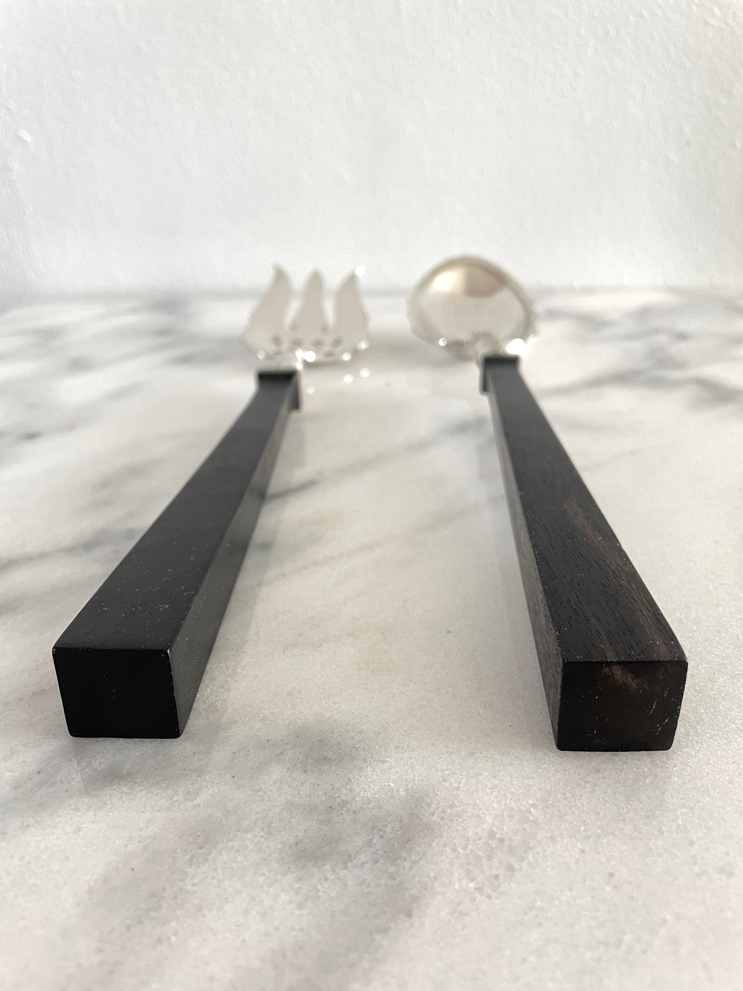 Early 1900 Ebony Sculpted Sterling Silver Plated Serving Set by Manning Bowman & Co.- Set of 2