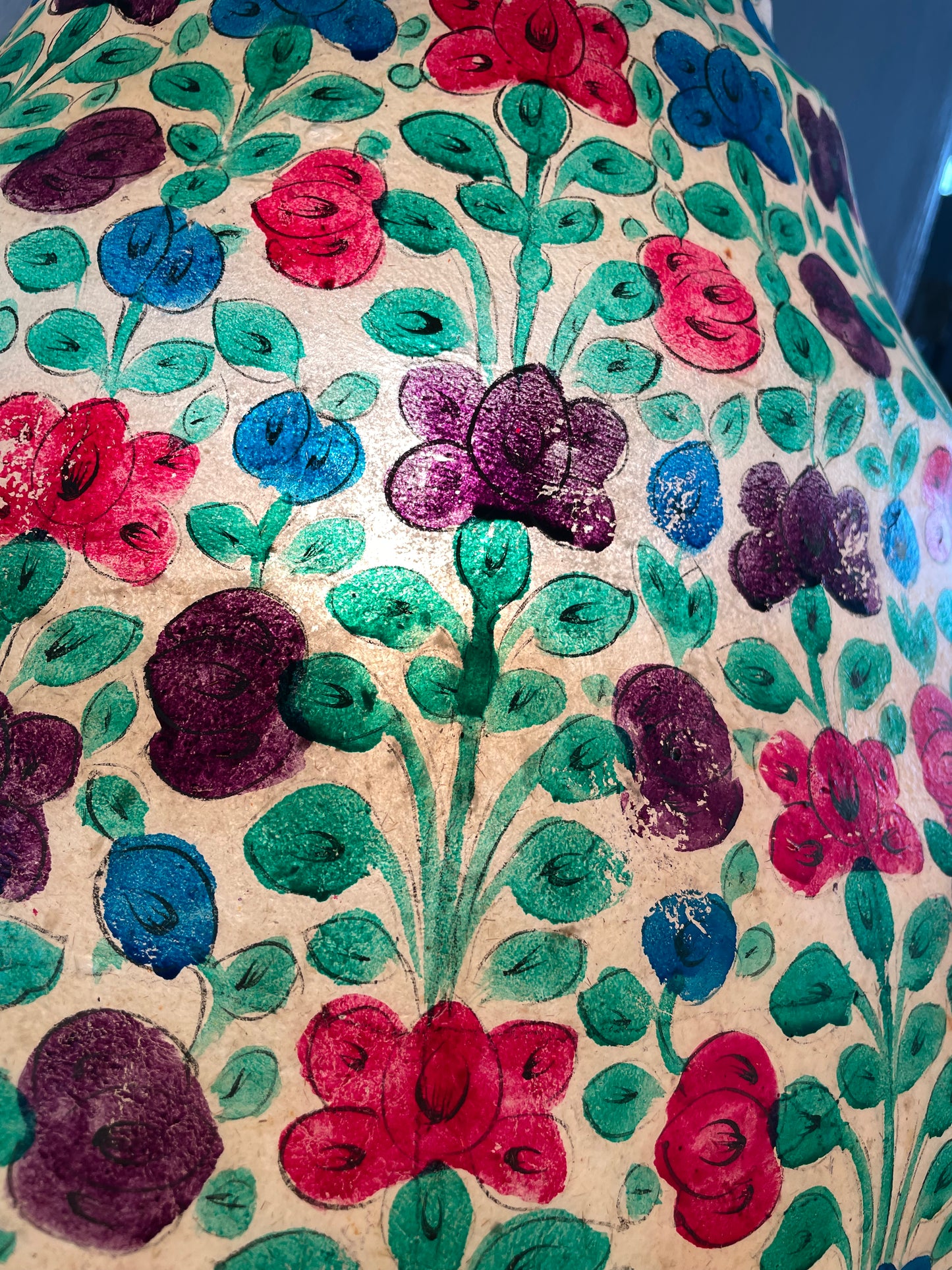 Vintage Hand Painted Camel Skin Lamp From Pakistan