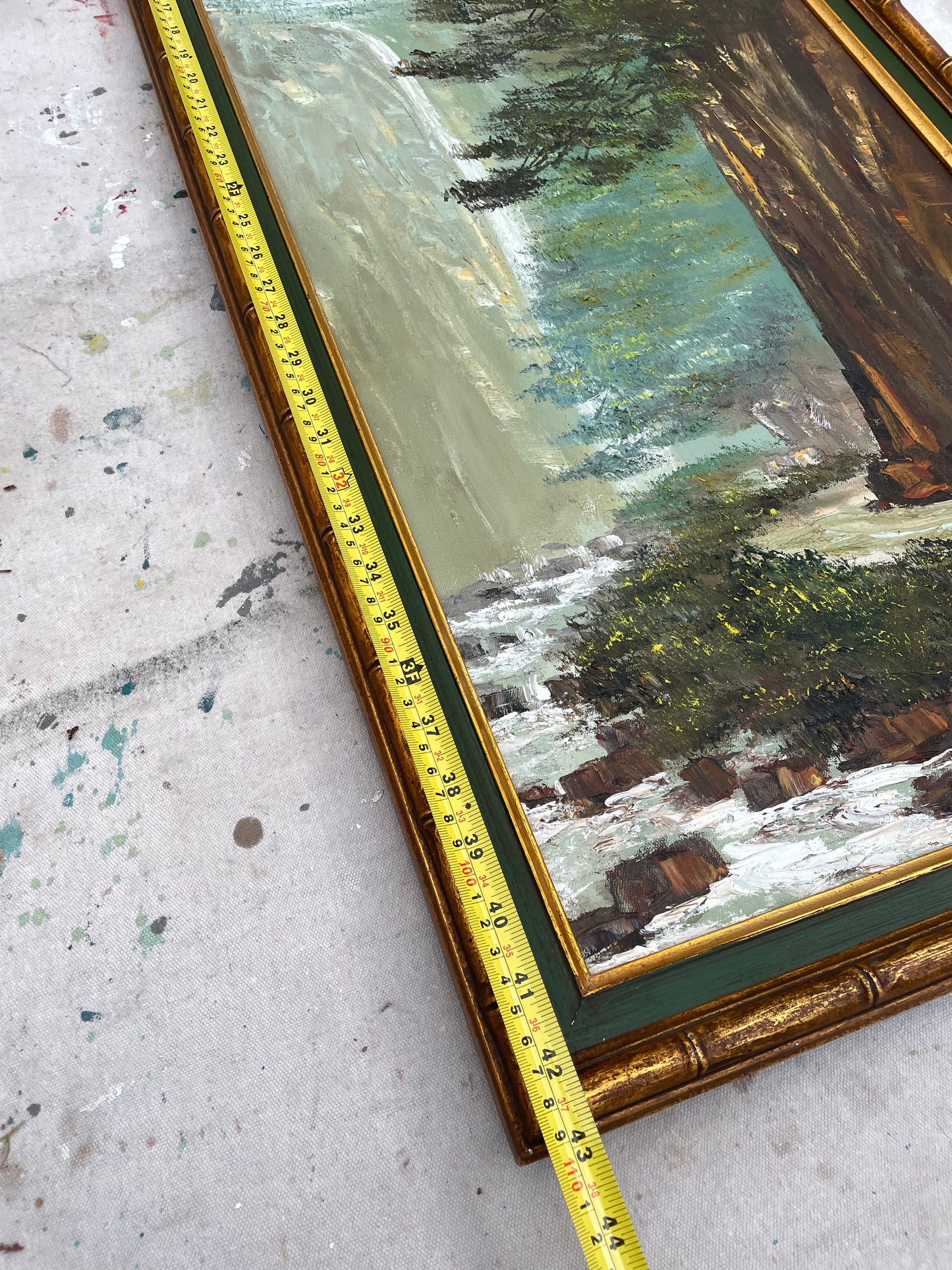 Mid-Century Framed Forest Trees Oil on Canvas
