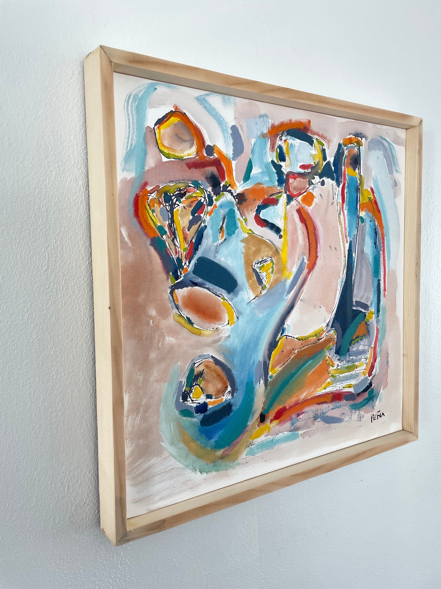 Framed Abstract Acrylic on Canvas by Francisco Peña