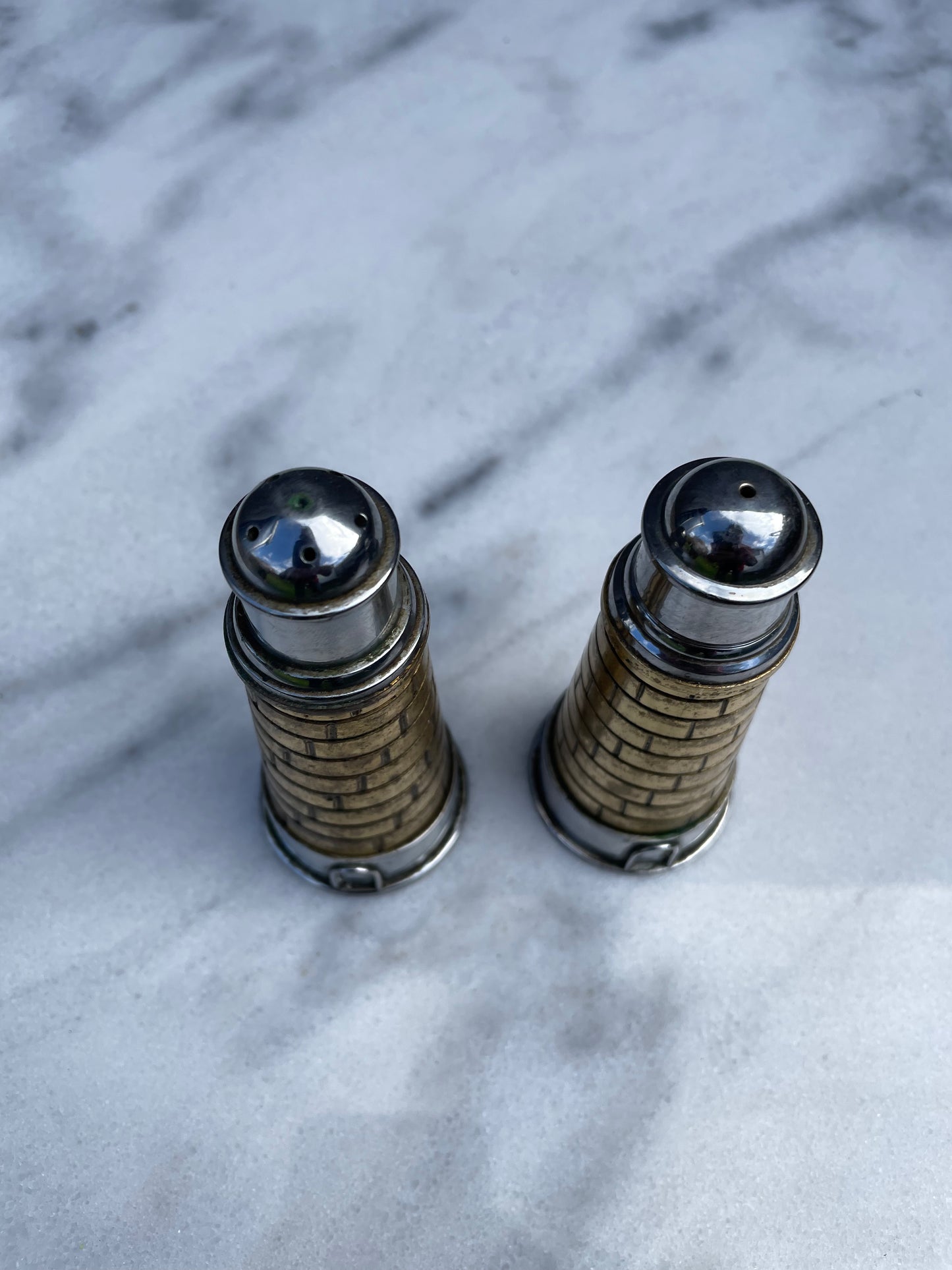 Lighthouse Salt and Pepper Shakers - Brass & Stainless