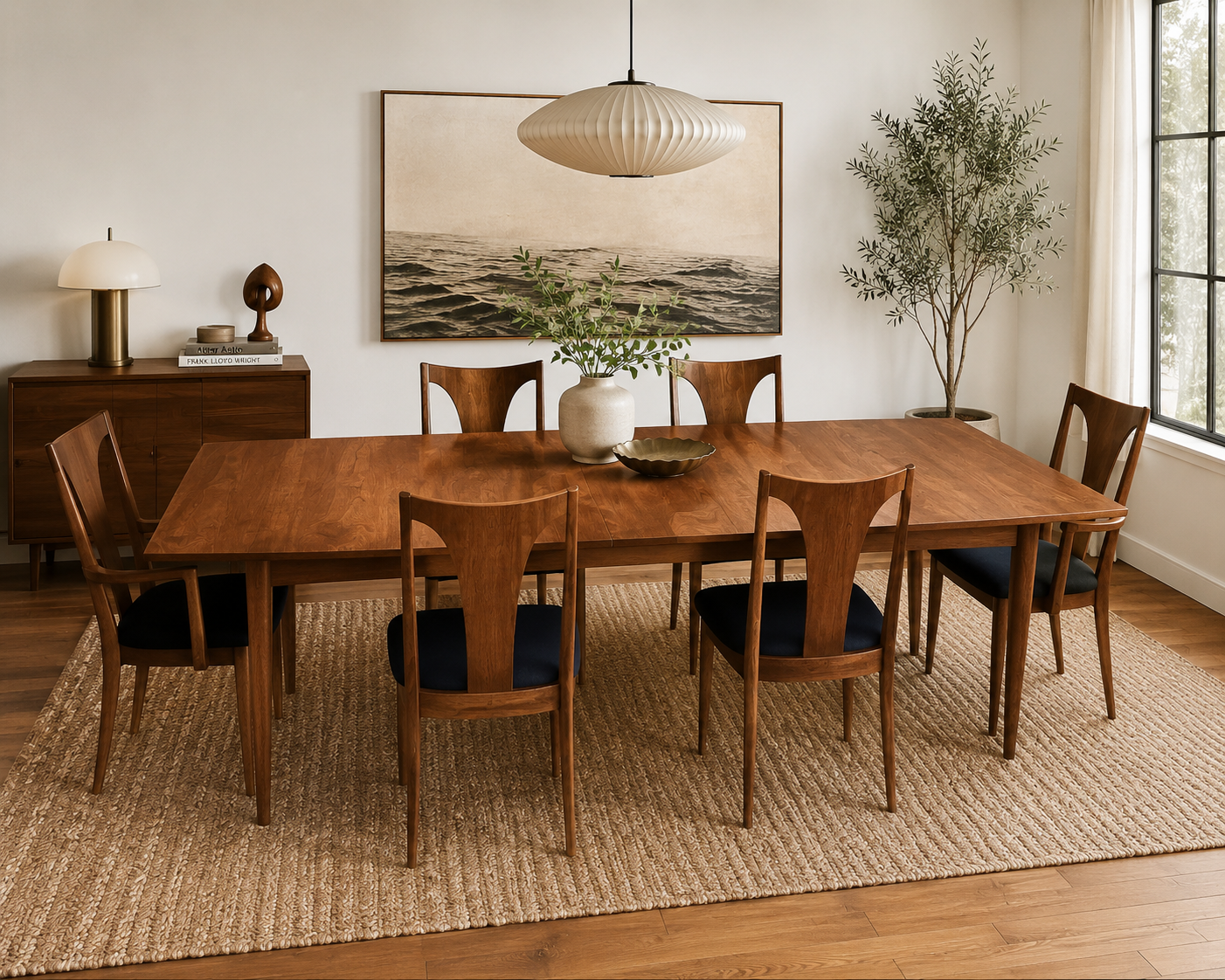 Set of 6 Mid-Century Modern Broyhill Brasilia Sculpted Walnut Dining Chairs