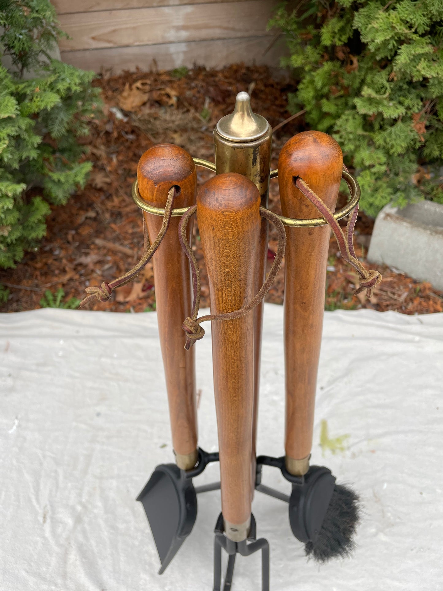 1960s Seymour Mid-Century Modern Long Wood Handle Fireplace Tool Set - 4 Pieces