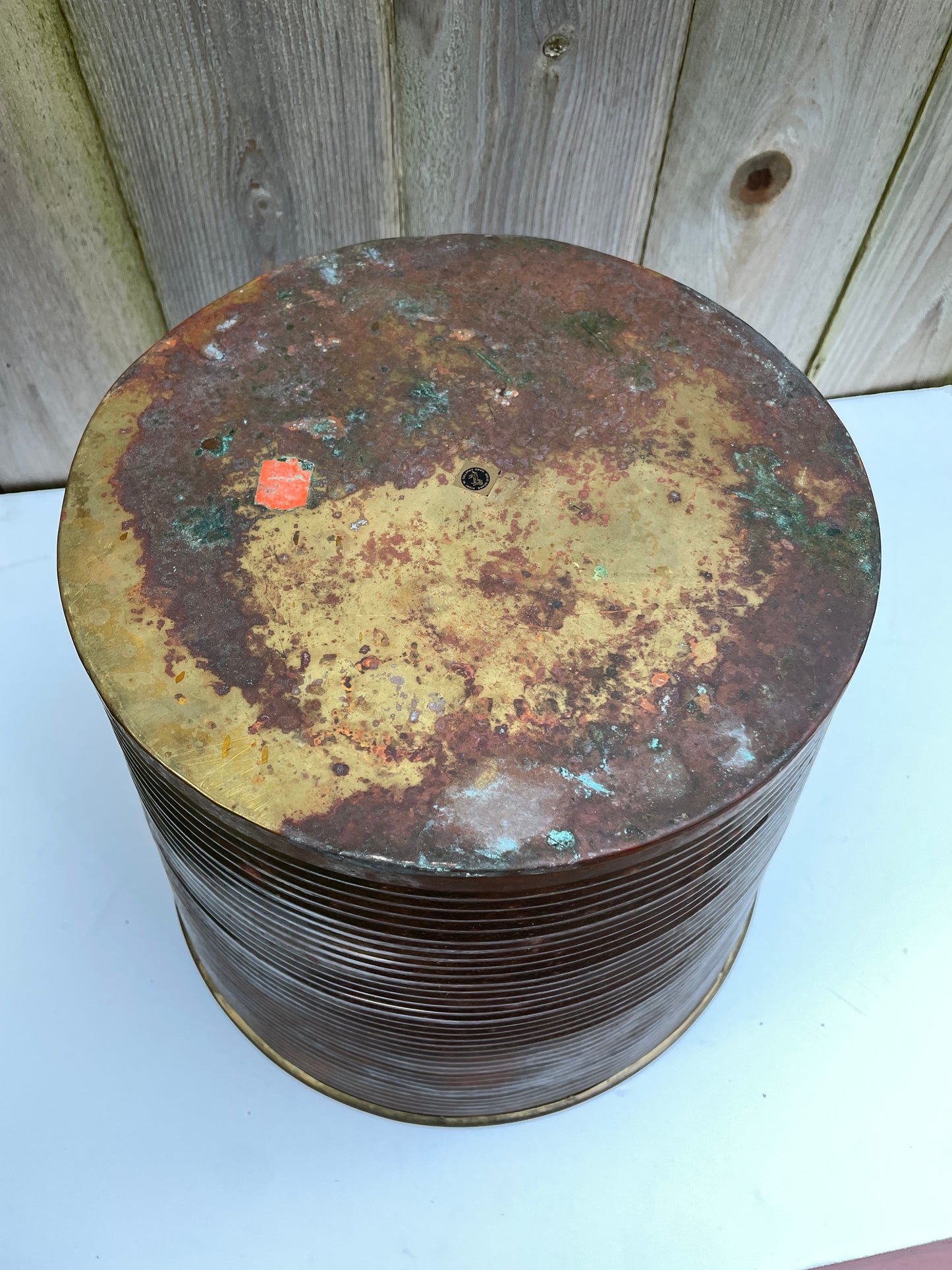 Mid 20th Century Patinated Ribbed Brass Wastebasket