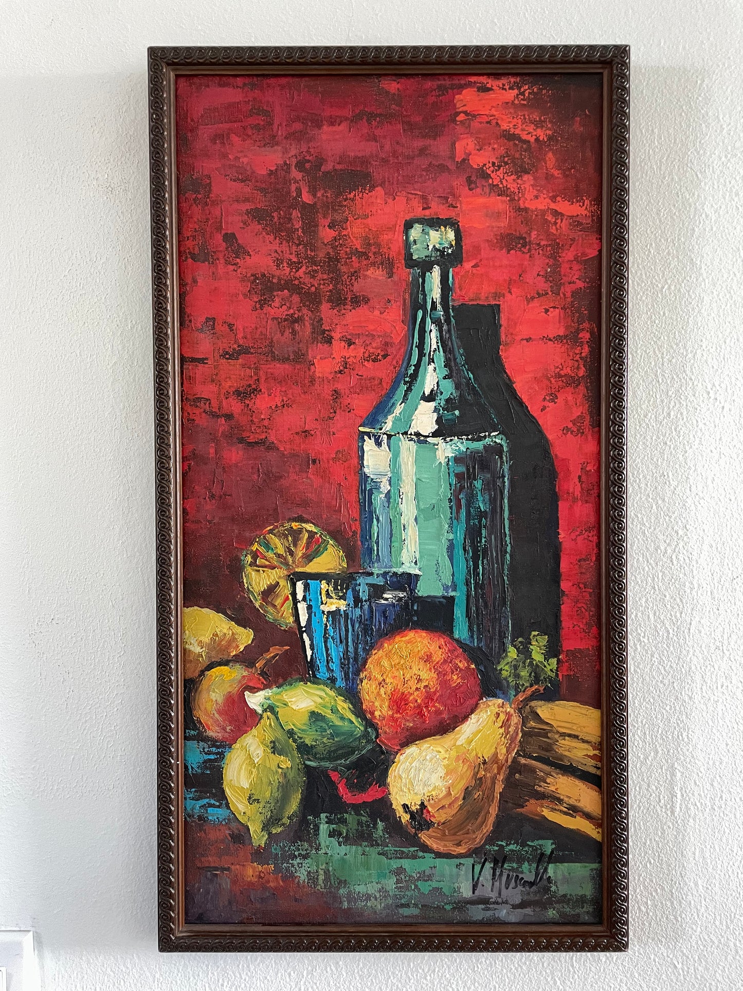 Mid 20th Century Original Oil Painting Still Life by Vittoria Muscariello Italy, Framed
