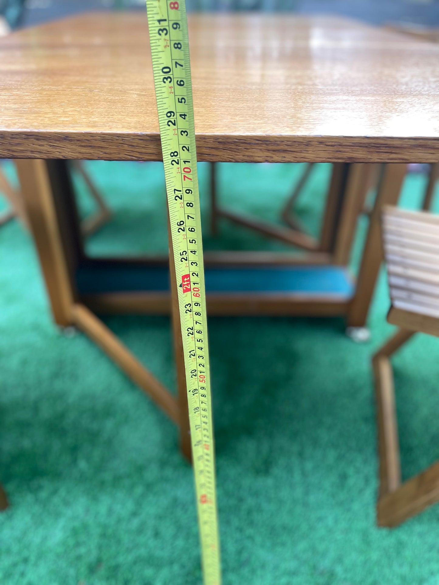Mid Century Modern Gateleg Drop Leaf Dining Table on Casters With Folding Chairs - 5 Pieces