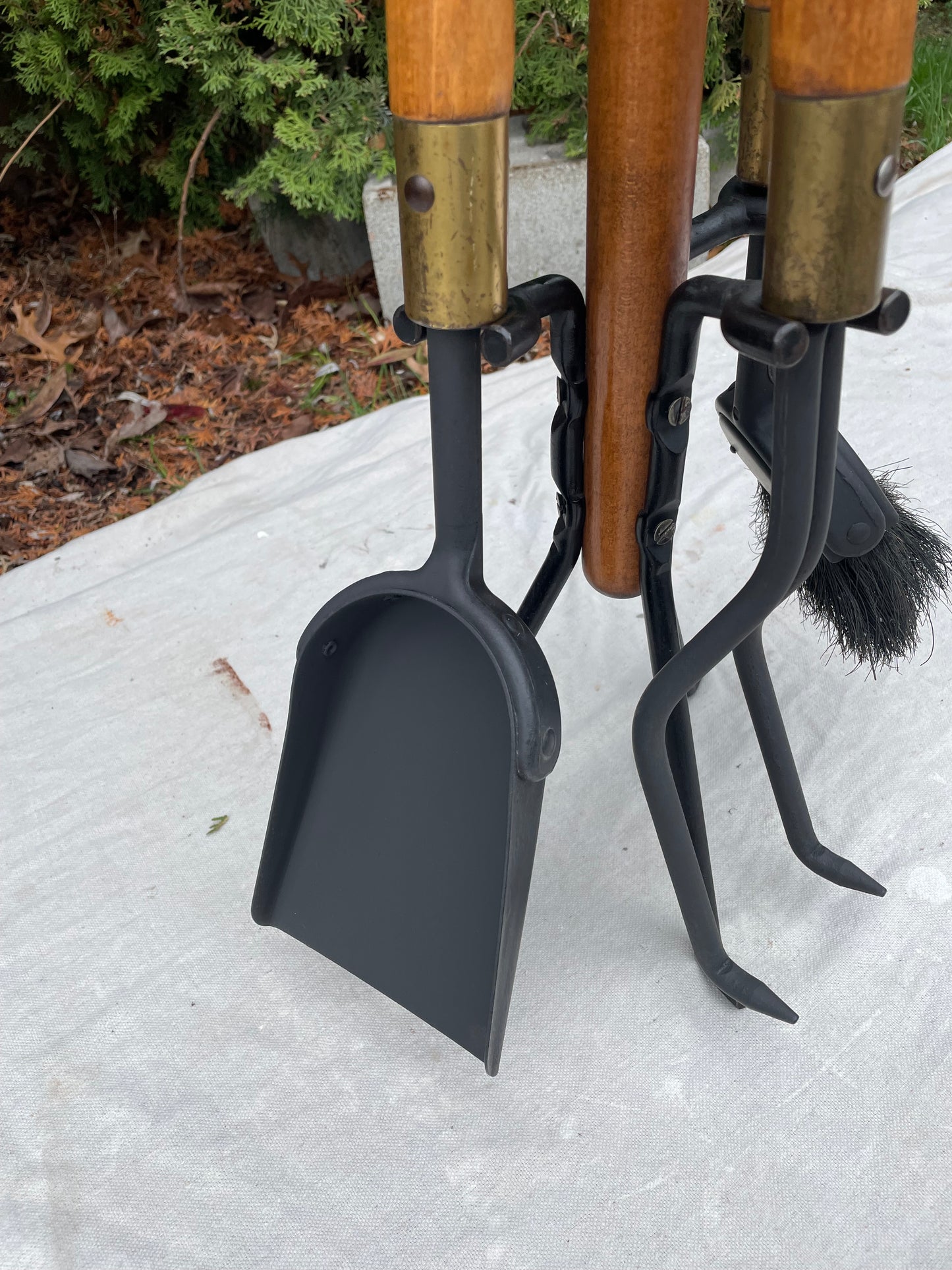 1960s Seymour Mid-Century Modern Long Wood Handle Fireplace Tool Set - 4 Pieces