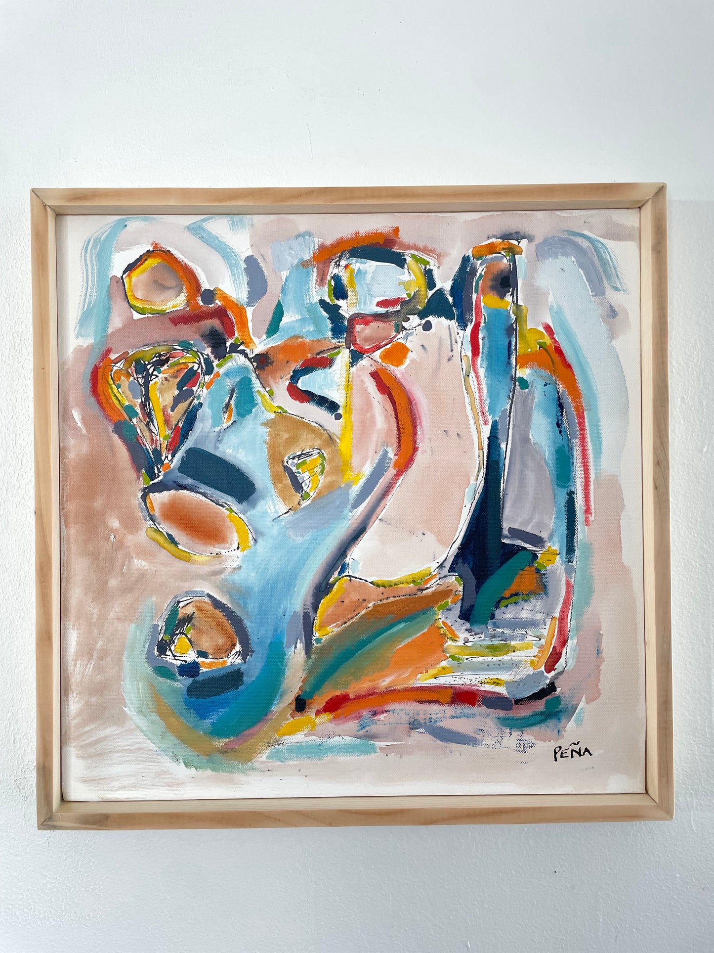 Framed Abstract Acrylic on Canvas by Francisco Peña