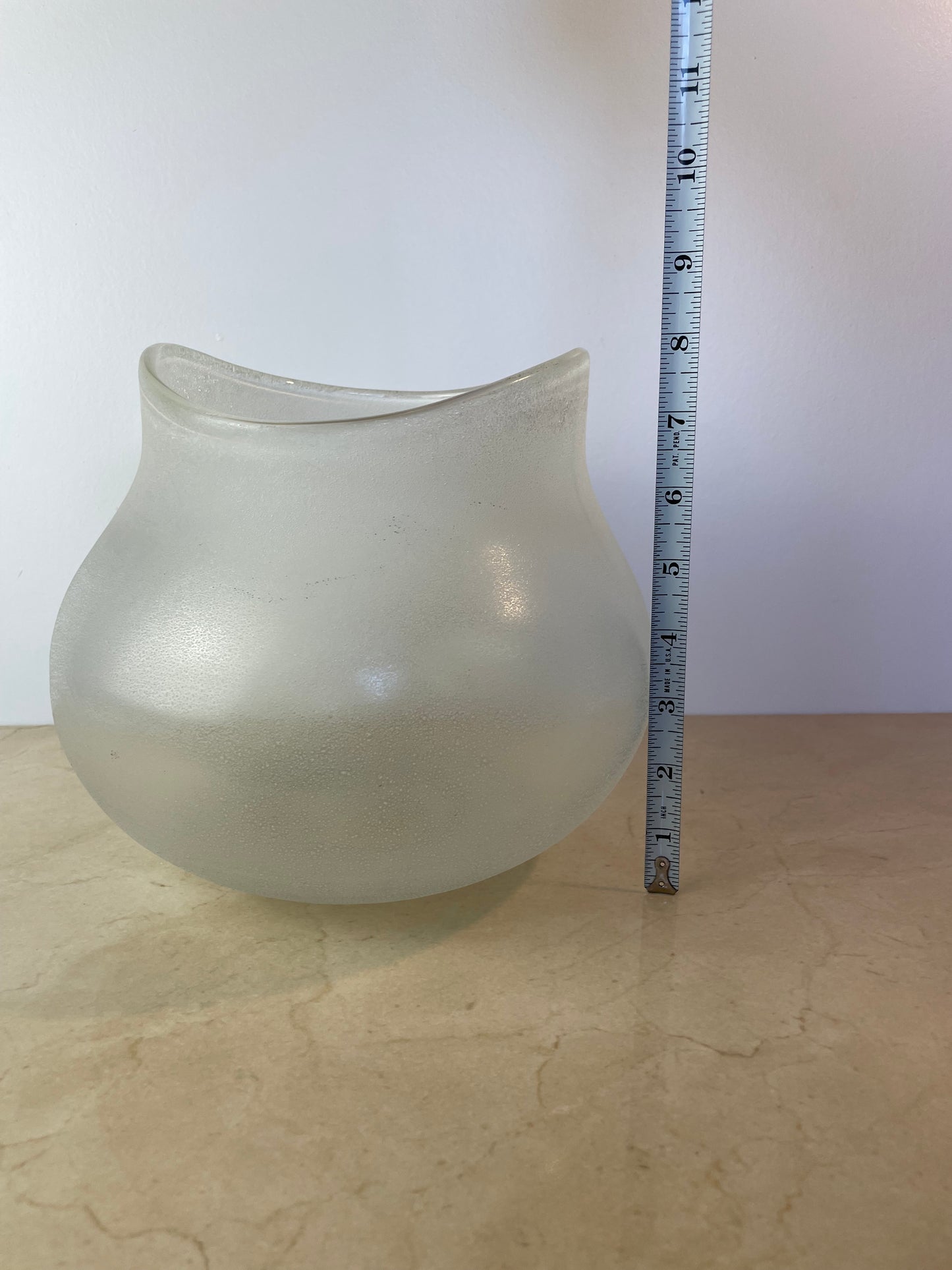 Vintage Murano-Style Scavo Crystaline Finish Glass Vase, Organic Freeform
