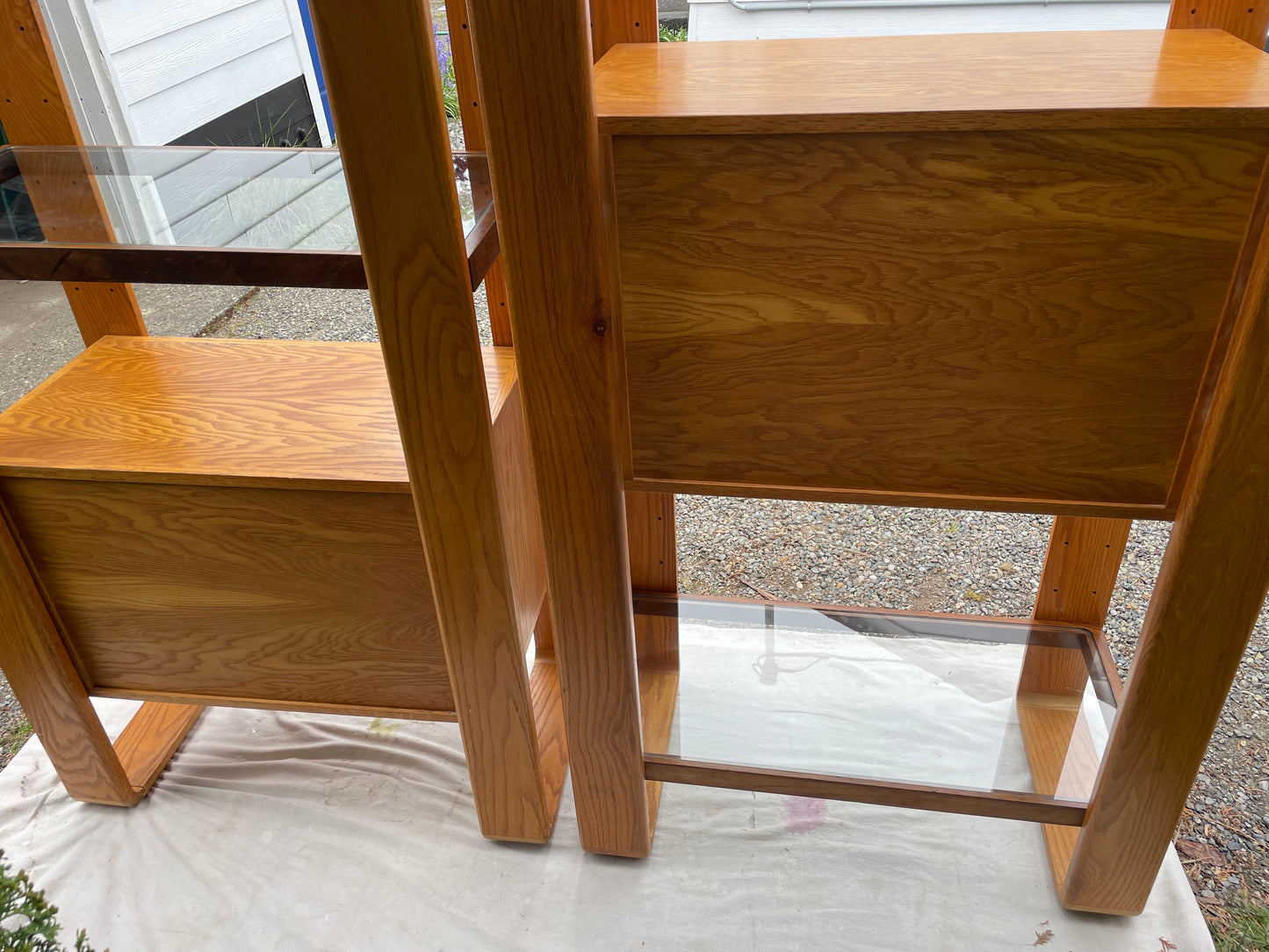 1970s Lou Hodges for California Design Group Oak & Walnut Modular Wall Unit Shelving or Room Divider