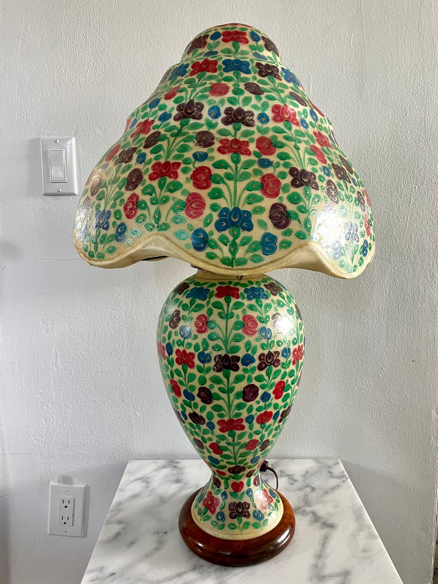 Vintage Hand Painted Camel Skin Lamp From Pakistan