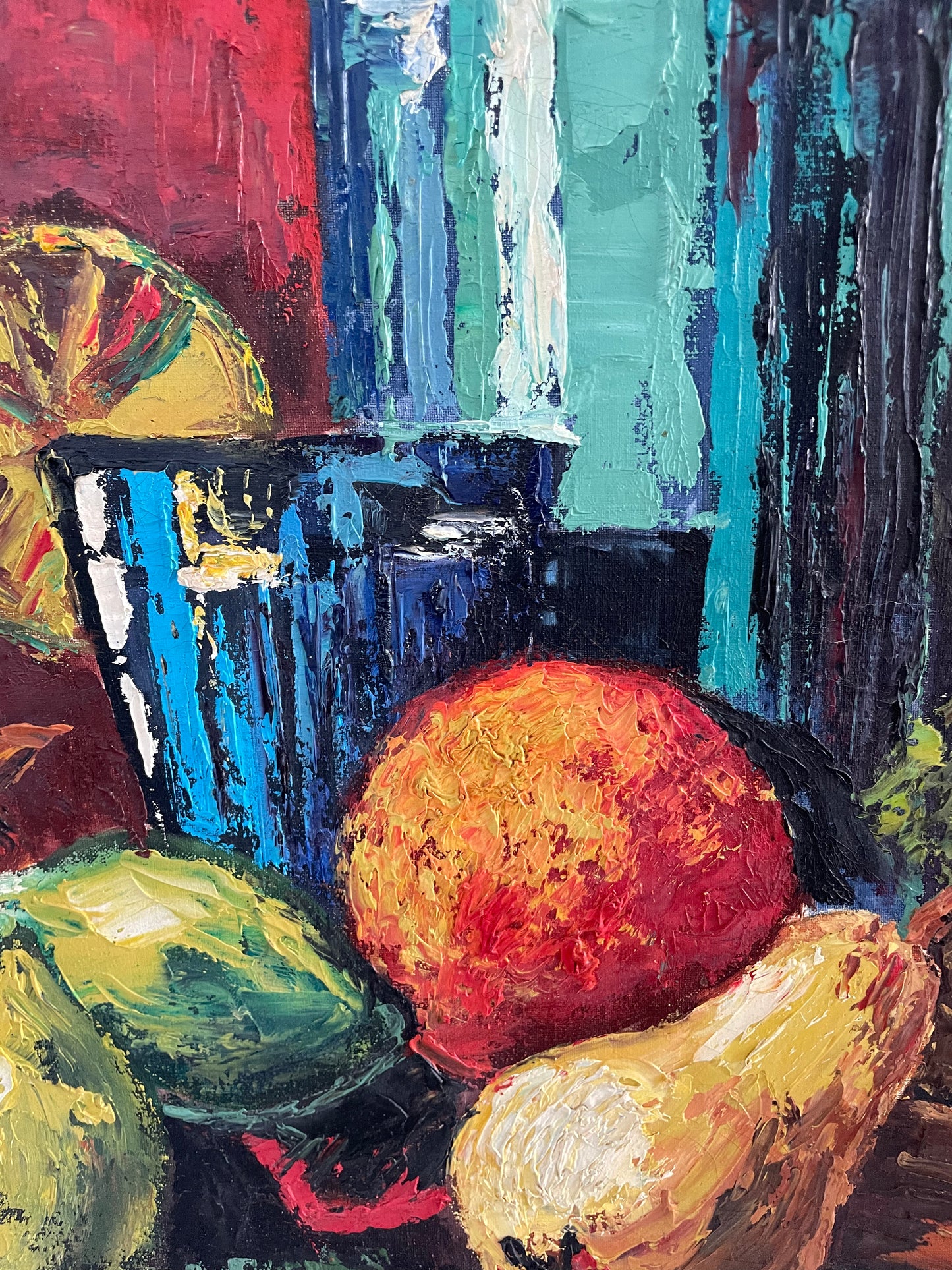 Mid 20th Century Original Oil Painting Still Life by Vittoria Muscariello Italy, Framed