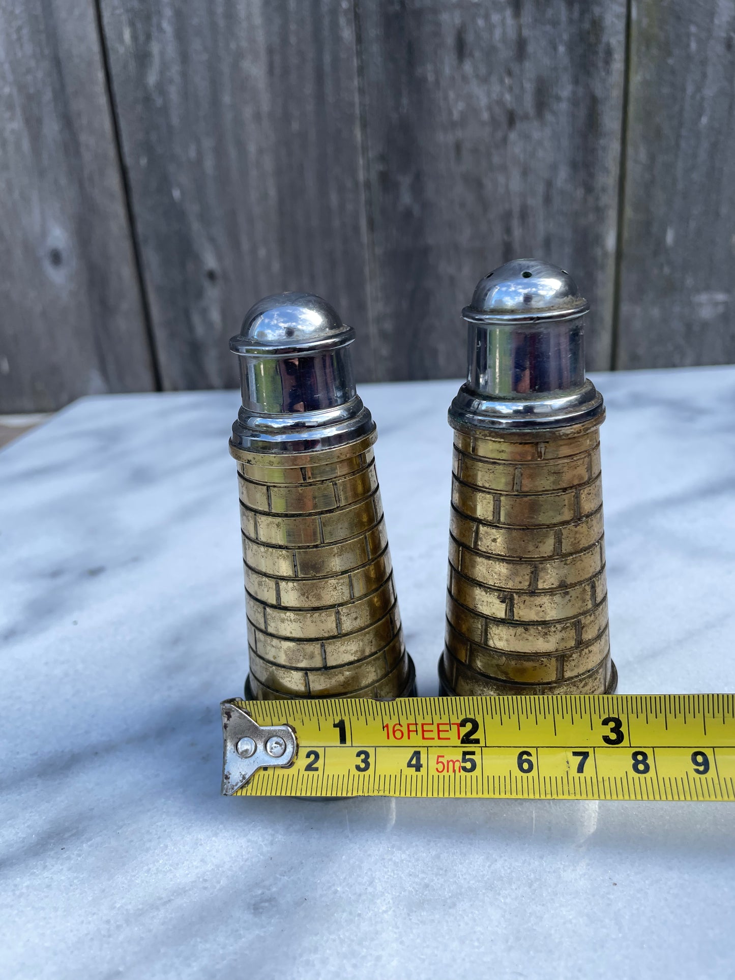 Lighthouse Salt and Pepper Shakers - Brass & Stainless